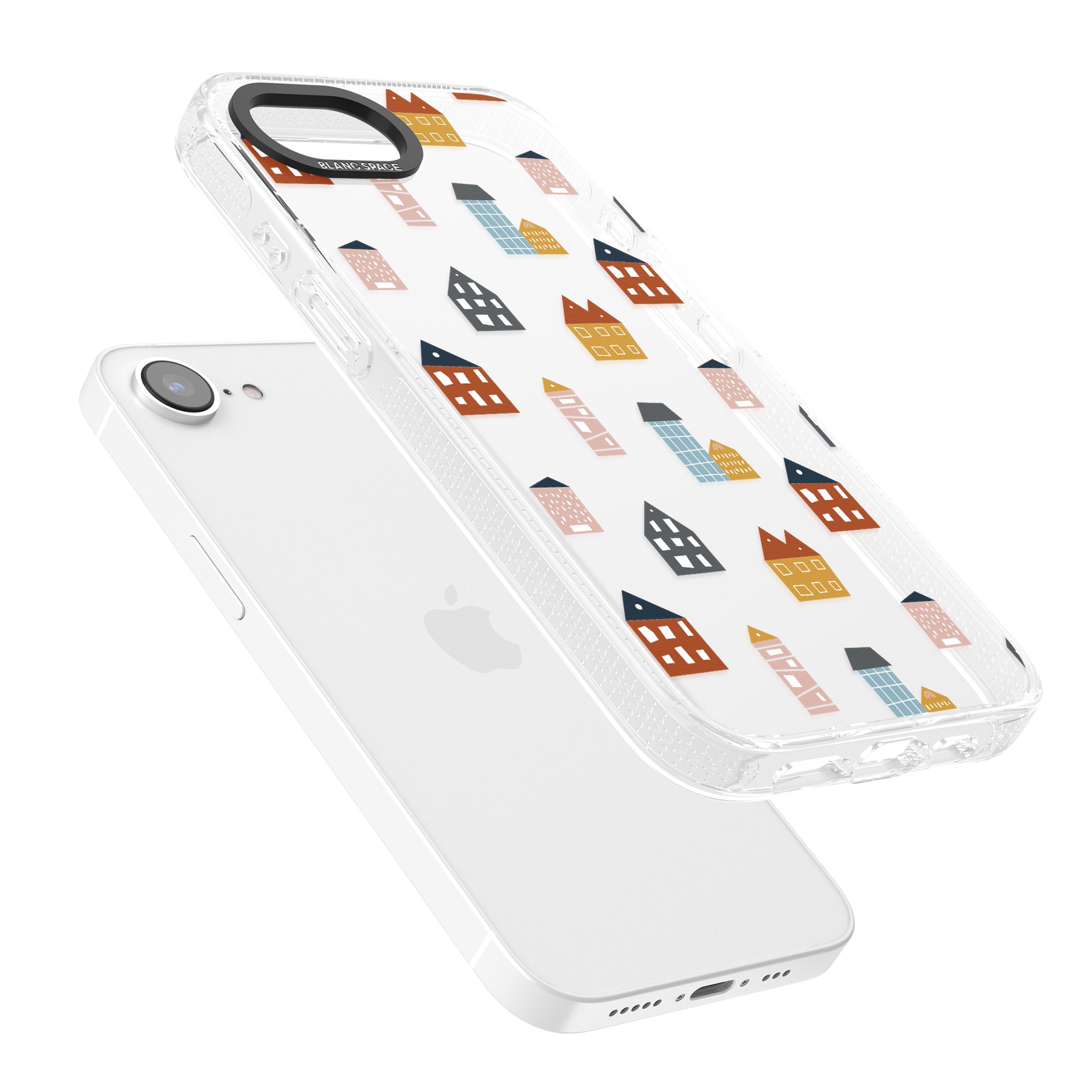 Cute Scandinavian Buildings iPhone 16e Clear Case Impact Air - Blanc Space