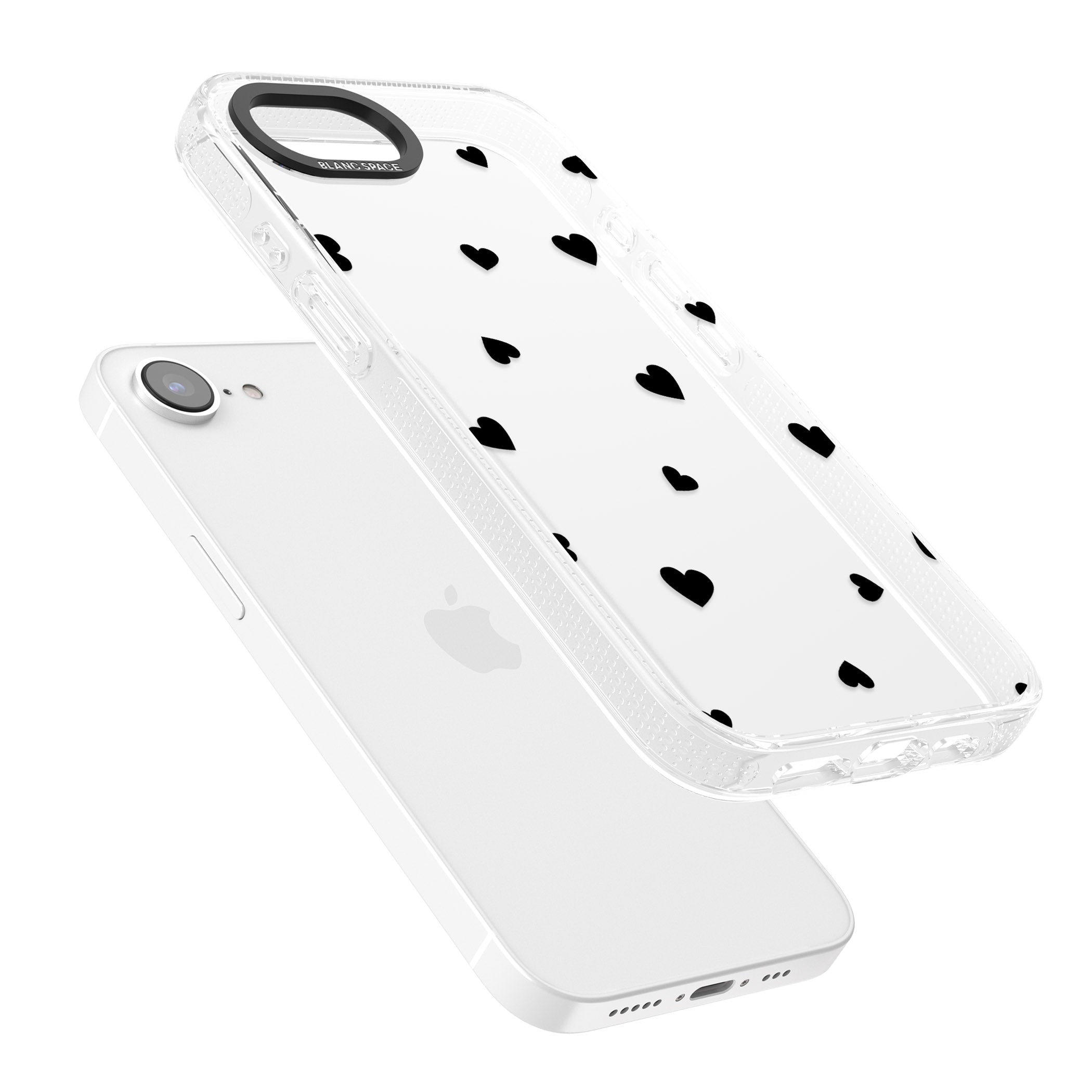 Black Hearts Pattern iPhone 16e Clear Case Impact Air - Blanc Space