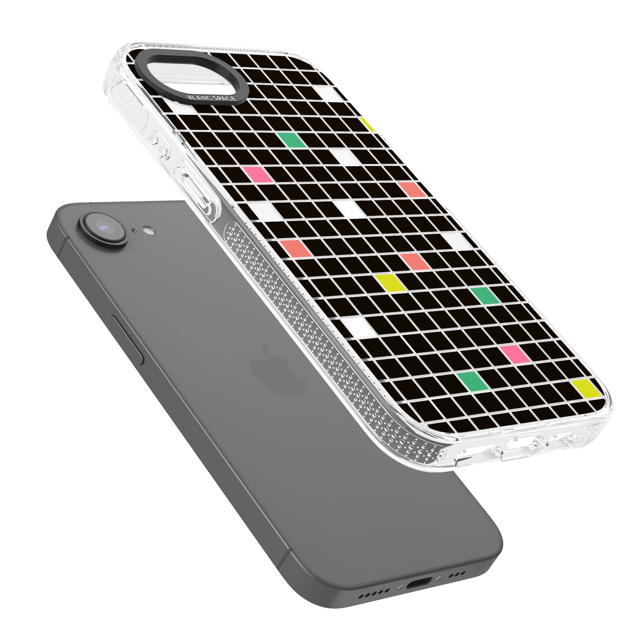 Vibrant Black Geometric Grid iPhone 16e Clear Case Impact Air - Blanc Space