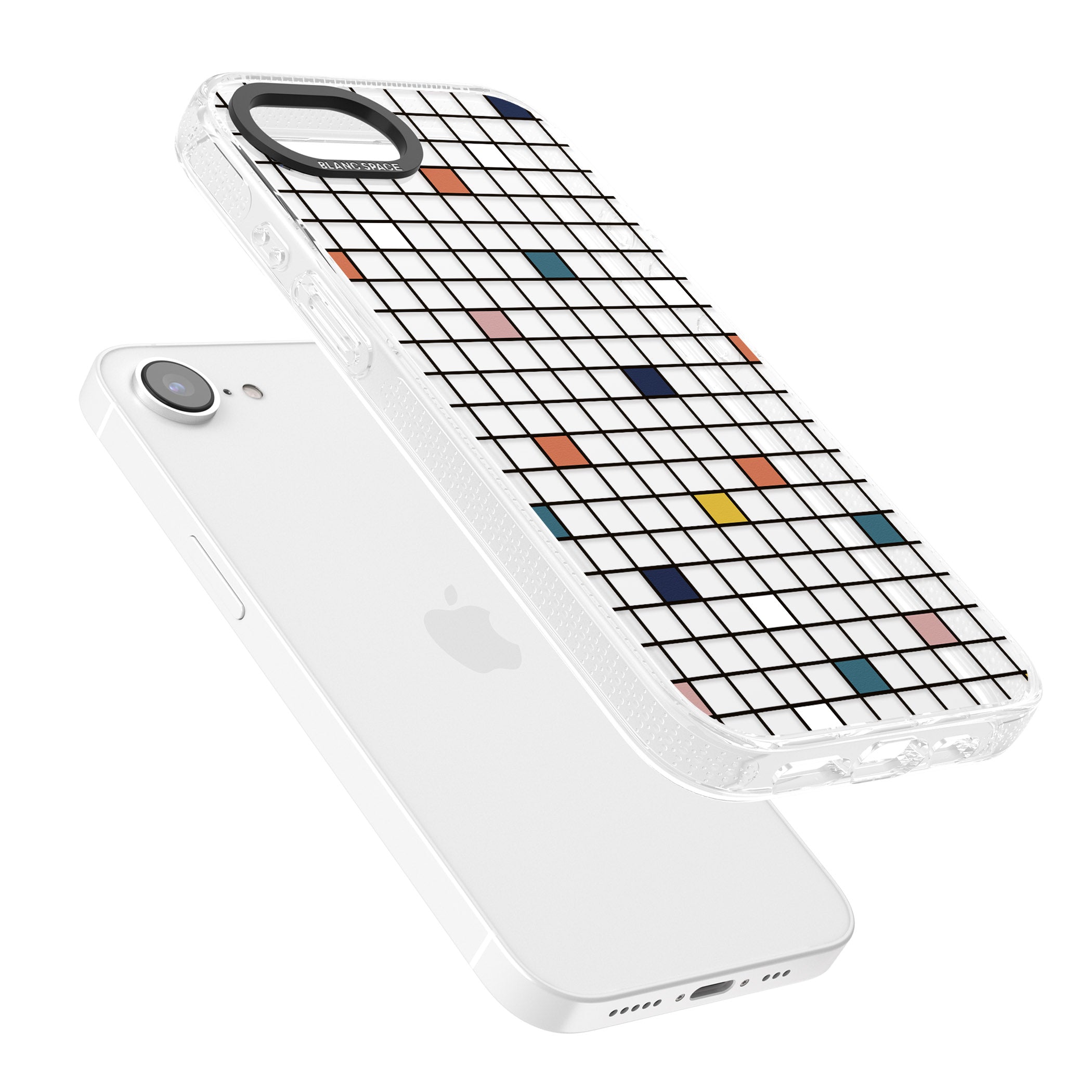 Earthtone Clear Geometric Grid iPhone 16e Clear Case Impact Air - Blanc Space