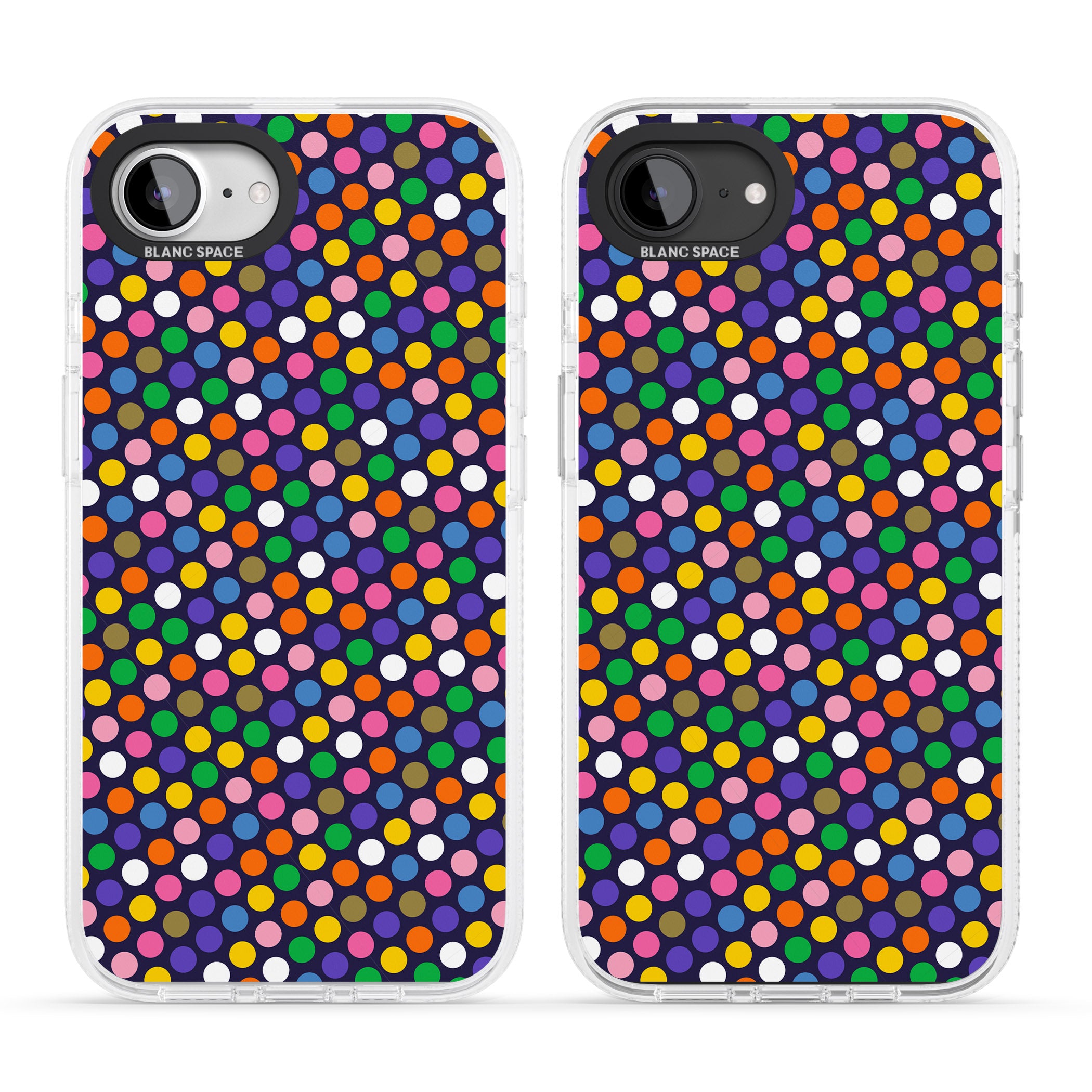 Multicolour Polka-dot Fiesta (Purple) iPhone 16e Clear Case Impact Air - Blanc Space
