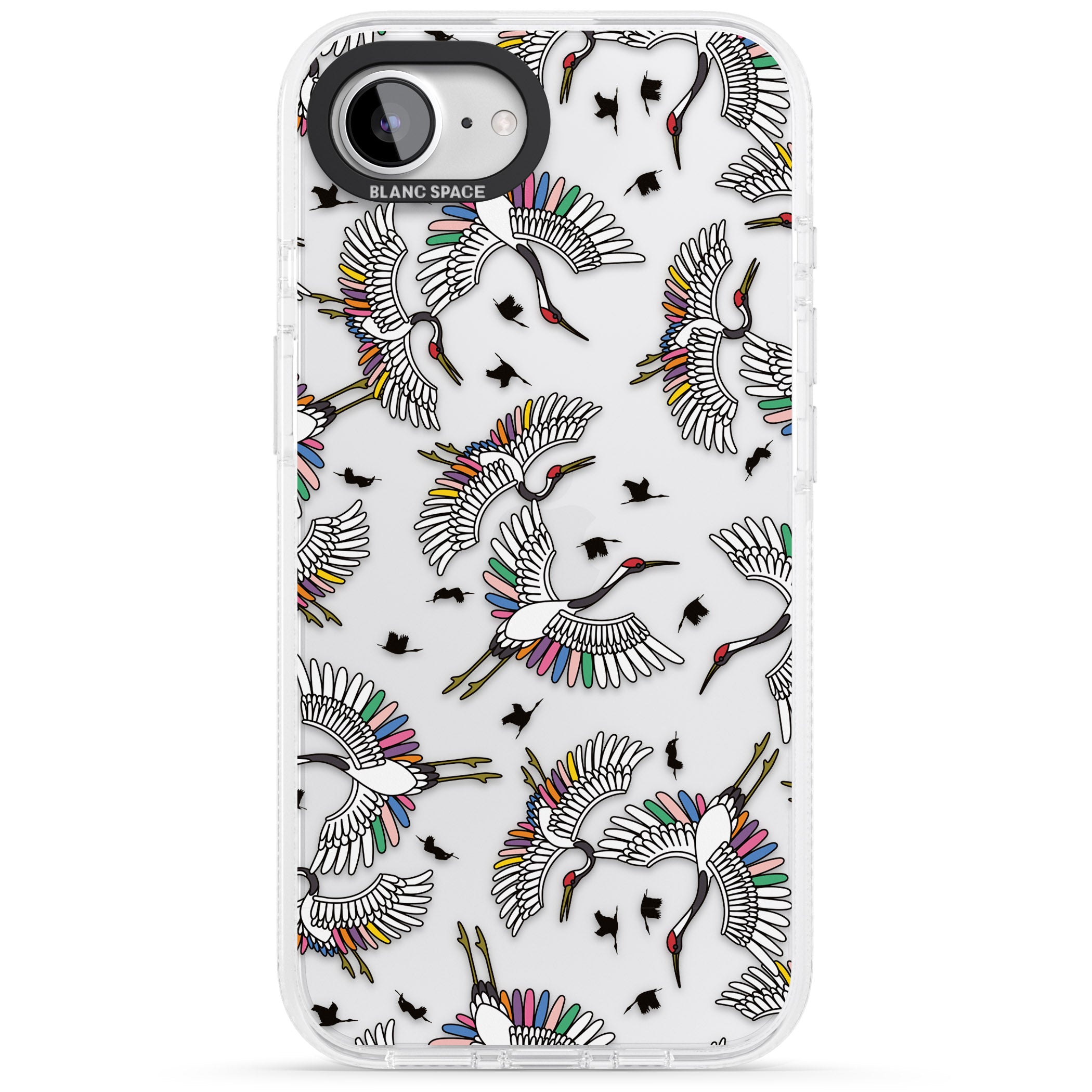 Colourful Crane Pattern iPhone 16e Clear Case Impact Air - Blanc Space