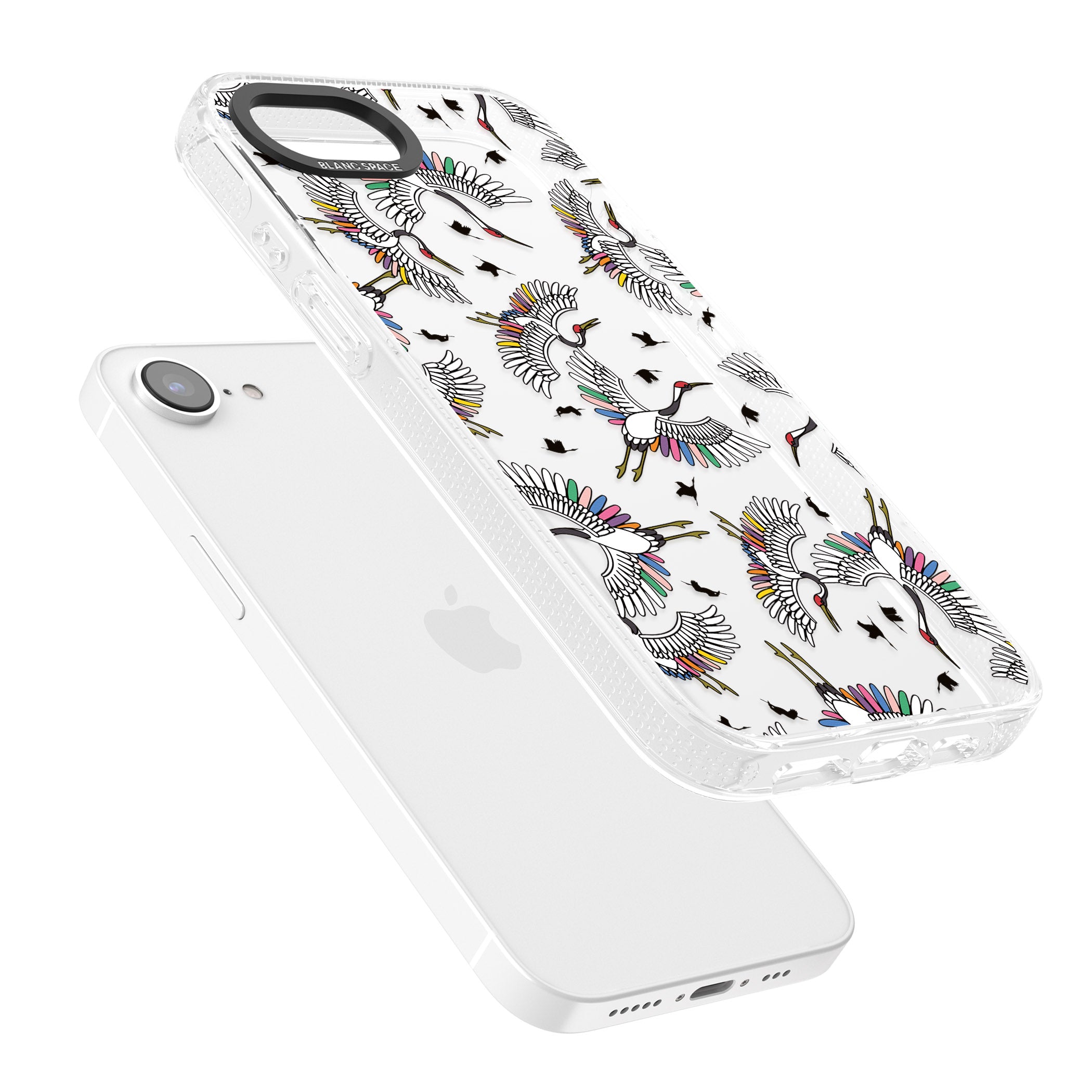 Colourful Crane Pattern iPhone 16e Clear Case Impact Air - Blanc Space