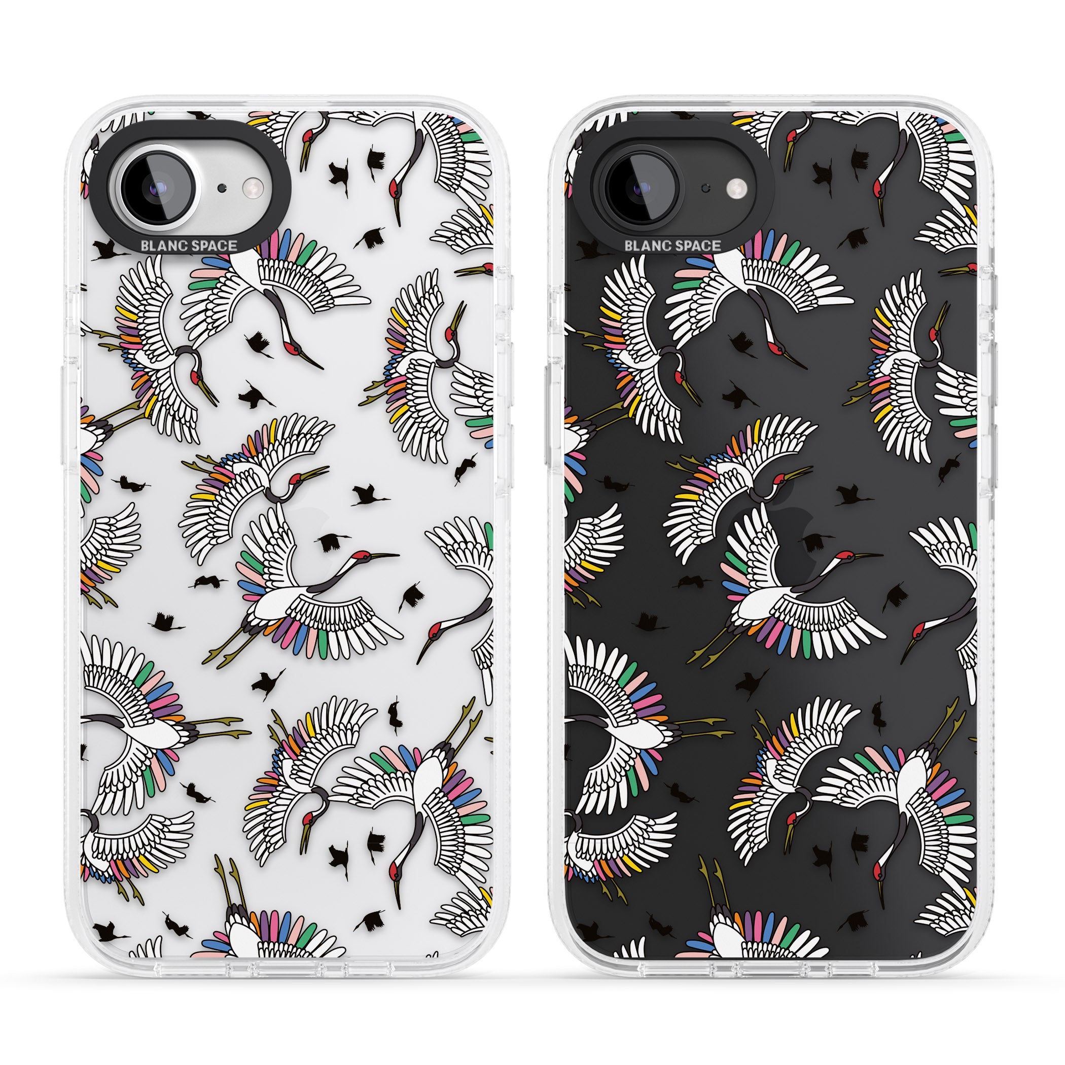 Colourful Crane Pattern iPhone 16e Clear Case Impact Air - Blanc Space