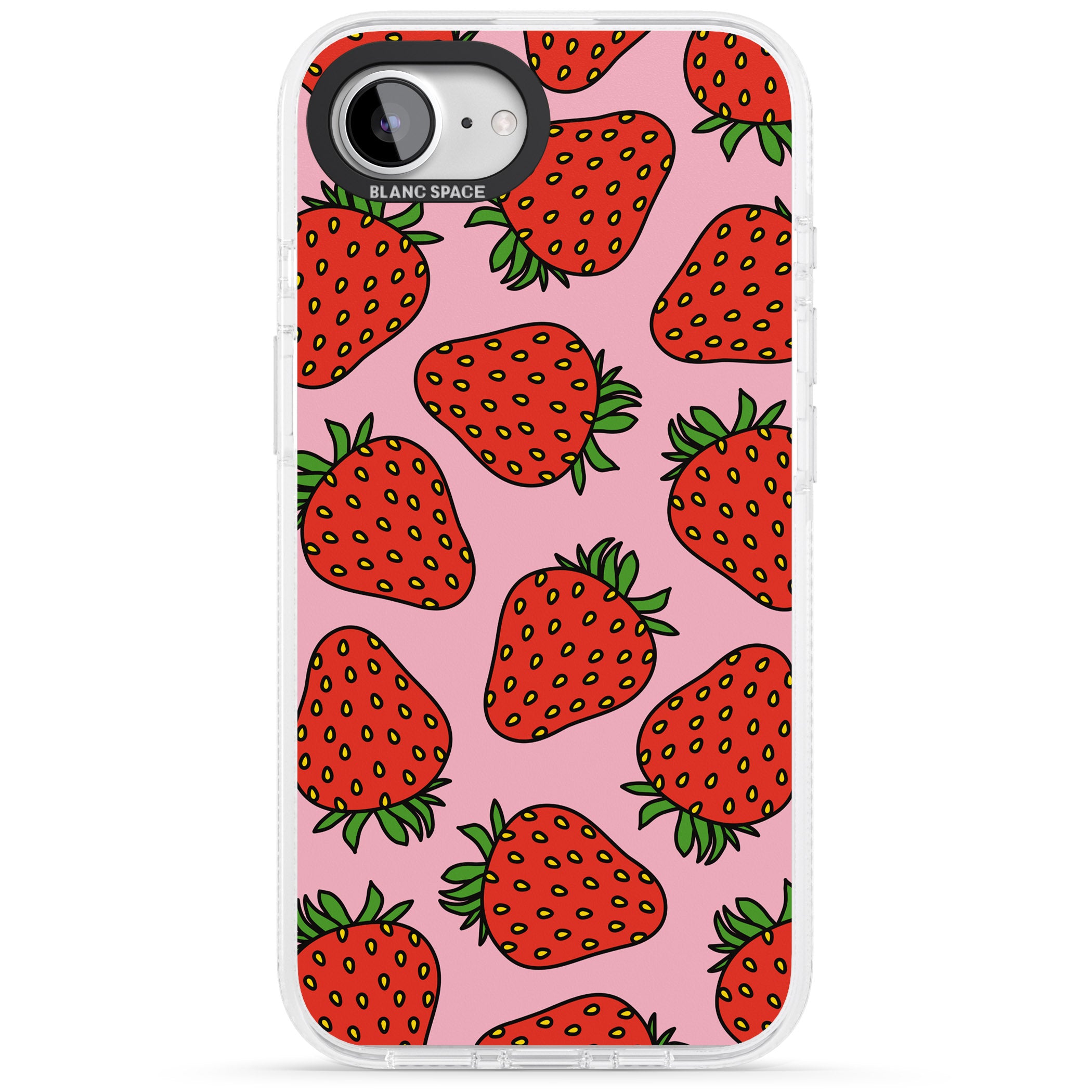 Strawberry Pattern (Pink) iPhone 16e Clear Case Impact Air - Blanc Space