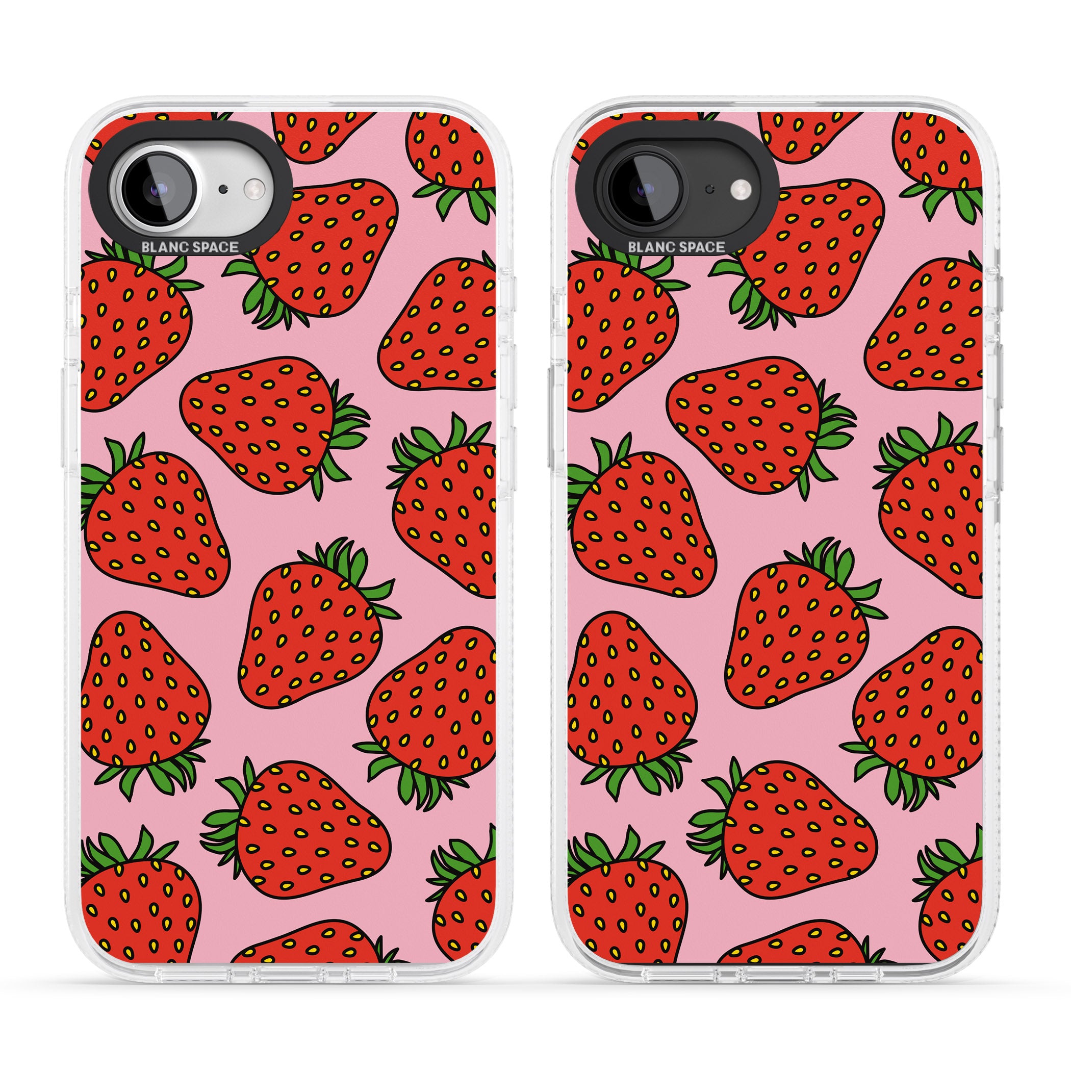Strawberry Pattern (Pink) iPhone 16e Clear Case Impact Air - Blanc Space