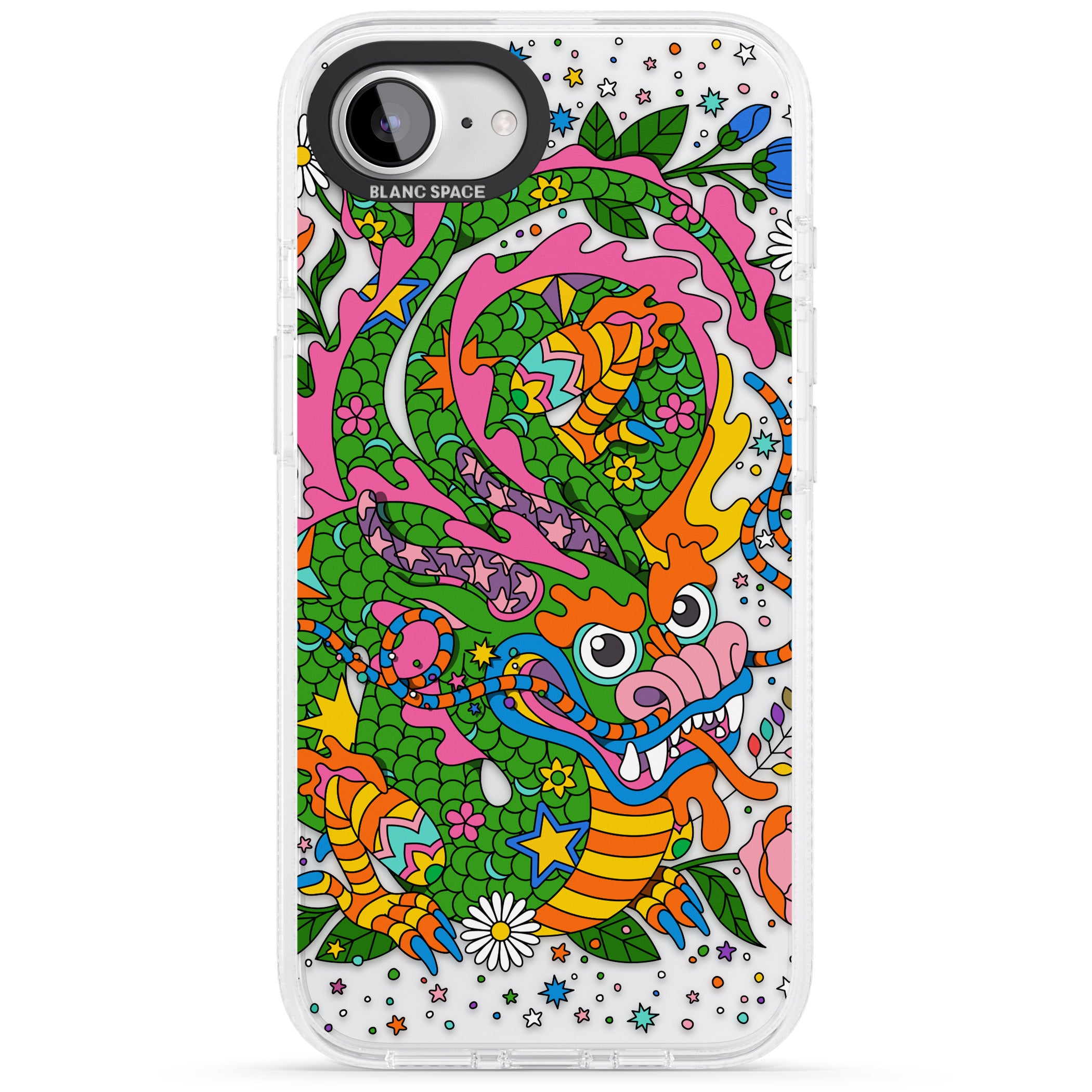 Psychedelic Jungle Dragon iPhone 16e Clear Case Impact Air - Blanc Space