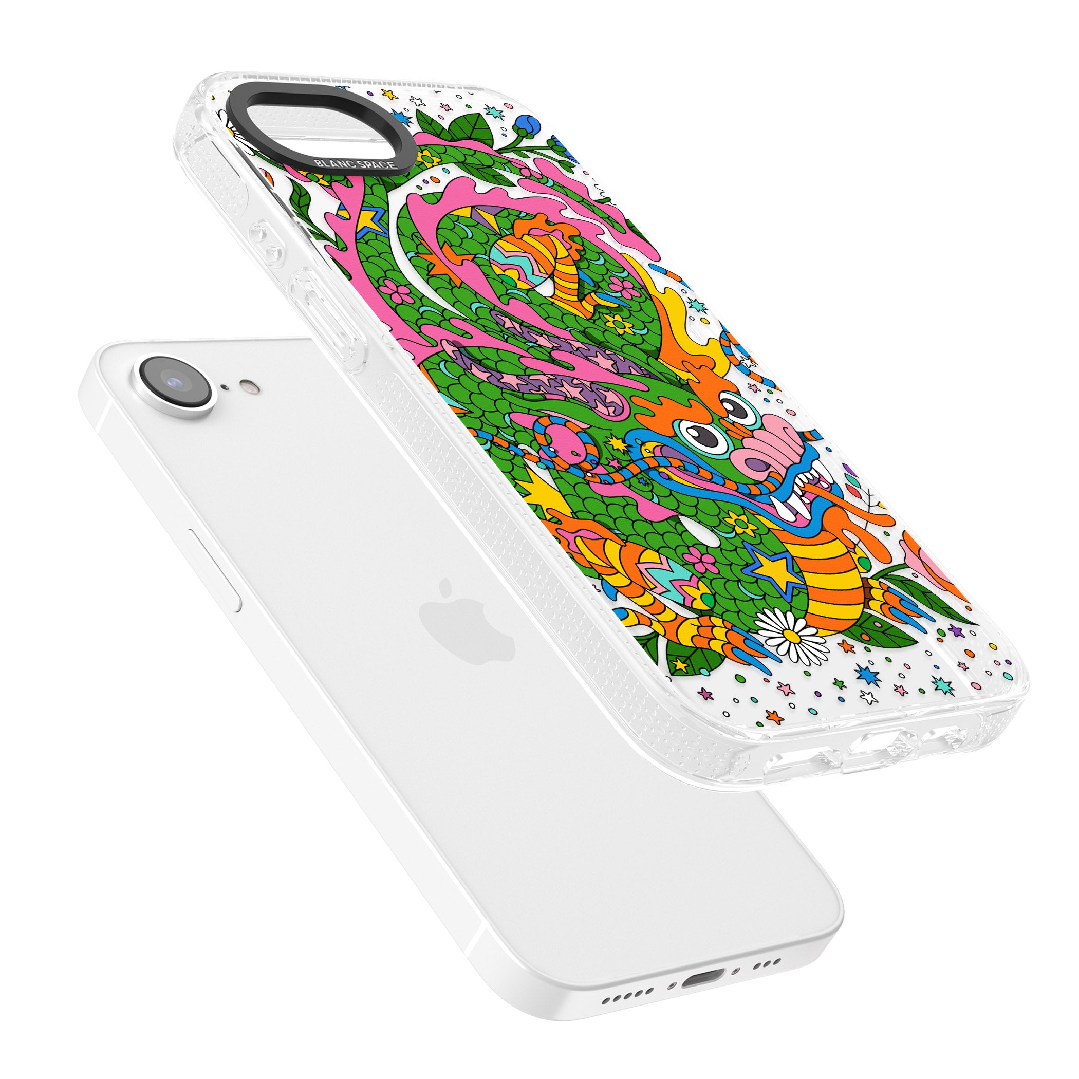 Psychedelic Jungle Dragon iPhone 16e Clear Case Impact Air - Blanc Space