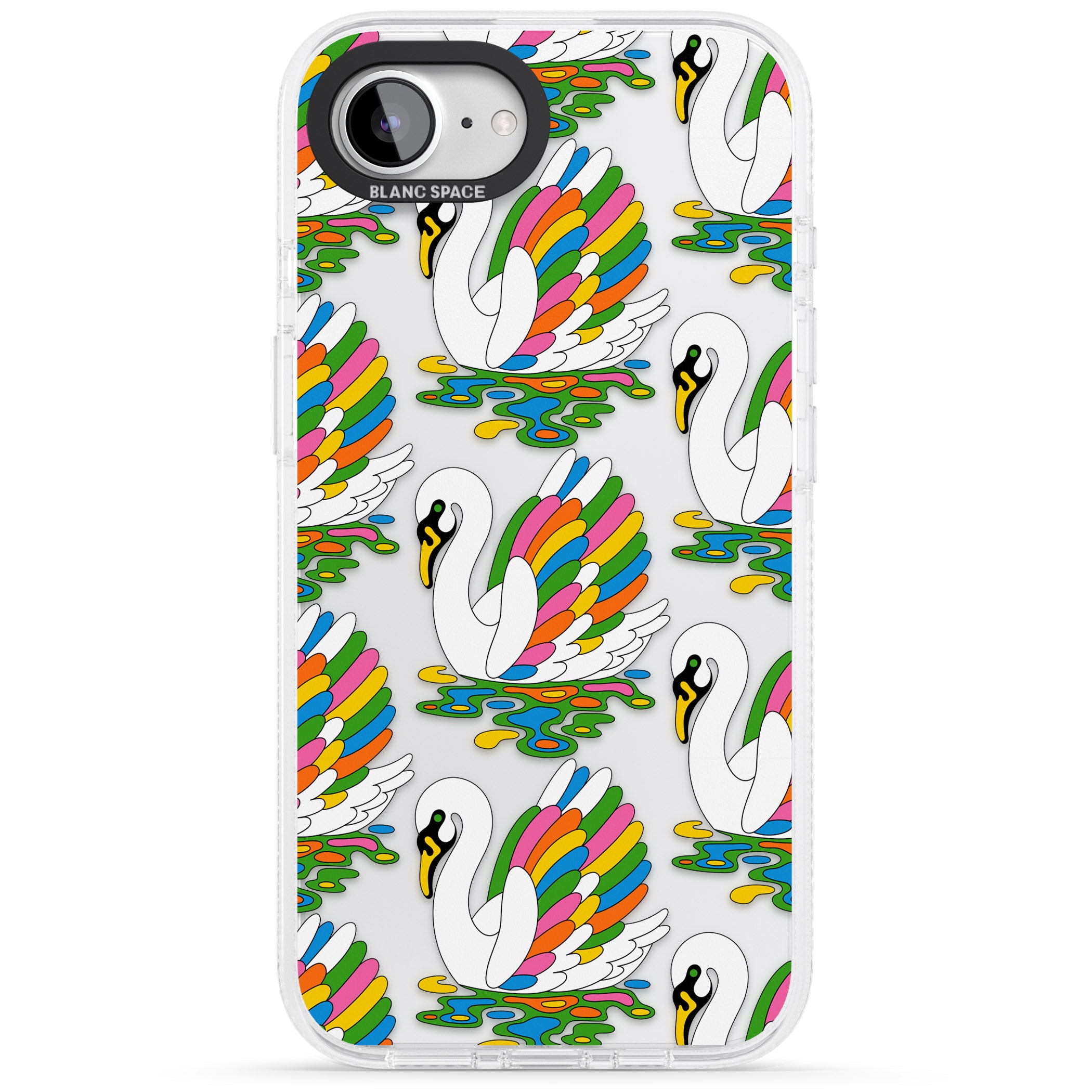 Colourful Swan Pattern iPhone 16e Clear Case Impact Air - Blanc Space