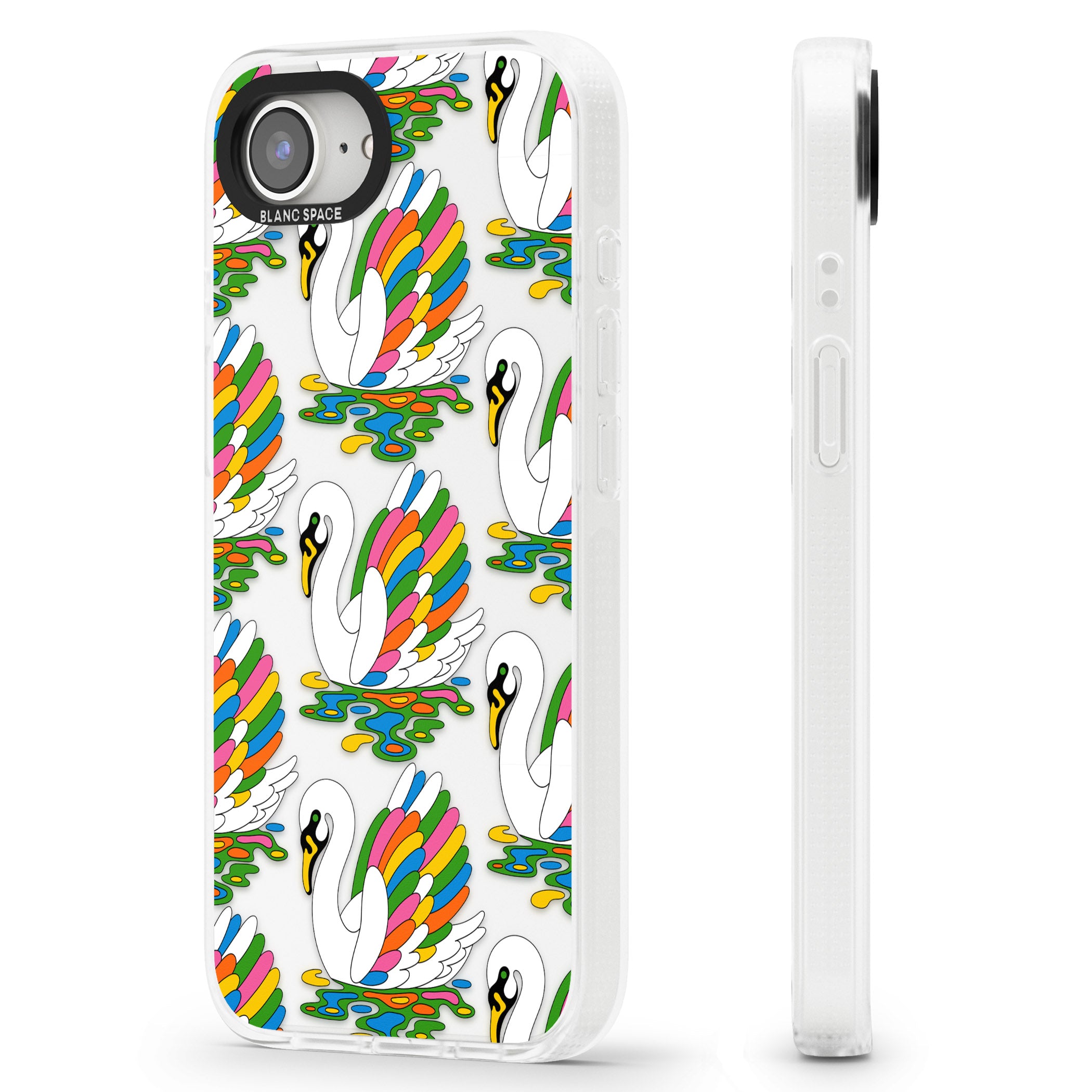 Colourful Swan Pattern iPhone 16e Clear Case Impact Air - Blanc Space