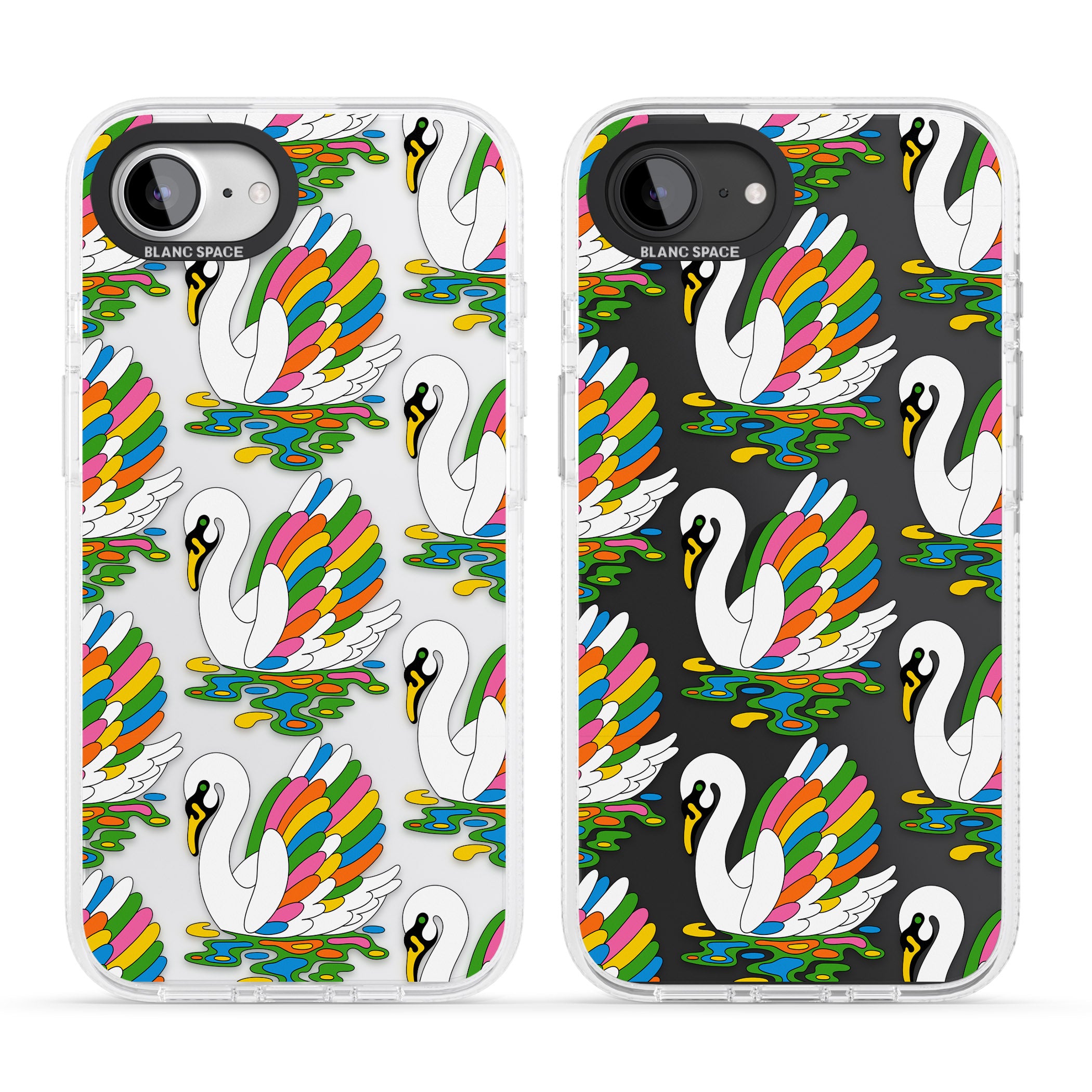 Colourful Swan Pattern iPhone 16e Clear Case Impact Air - Blanc Space