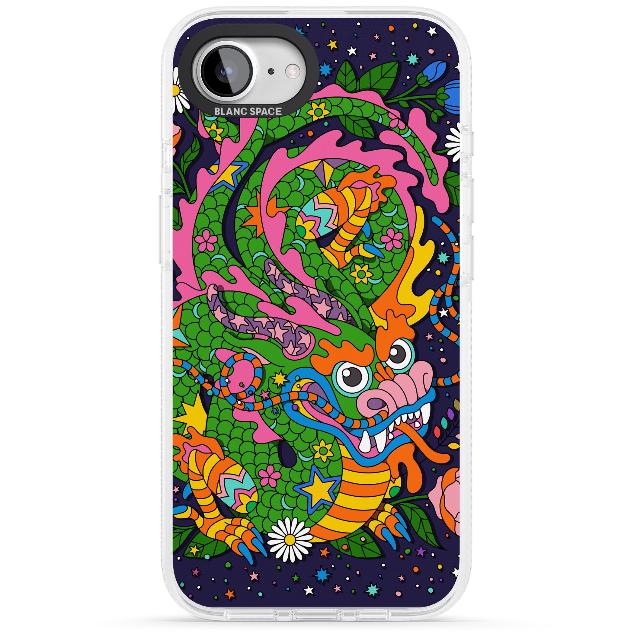 Psychedelic Jungle Dragon (Purple) iPhone 16e Clear Case Impact Air - Blanc Space