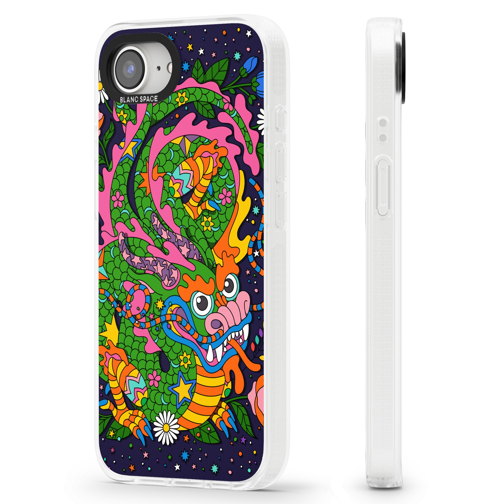 Psychedelic Jungle Dragon (Purple) iPhone 16e Clear Case Impact Air - Blanc Space