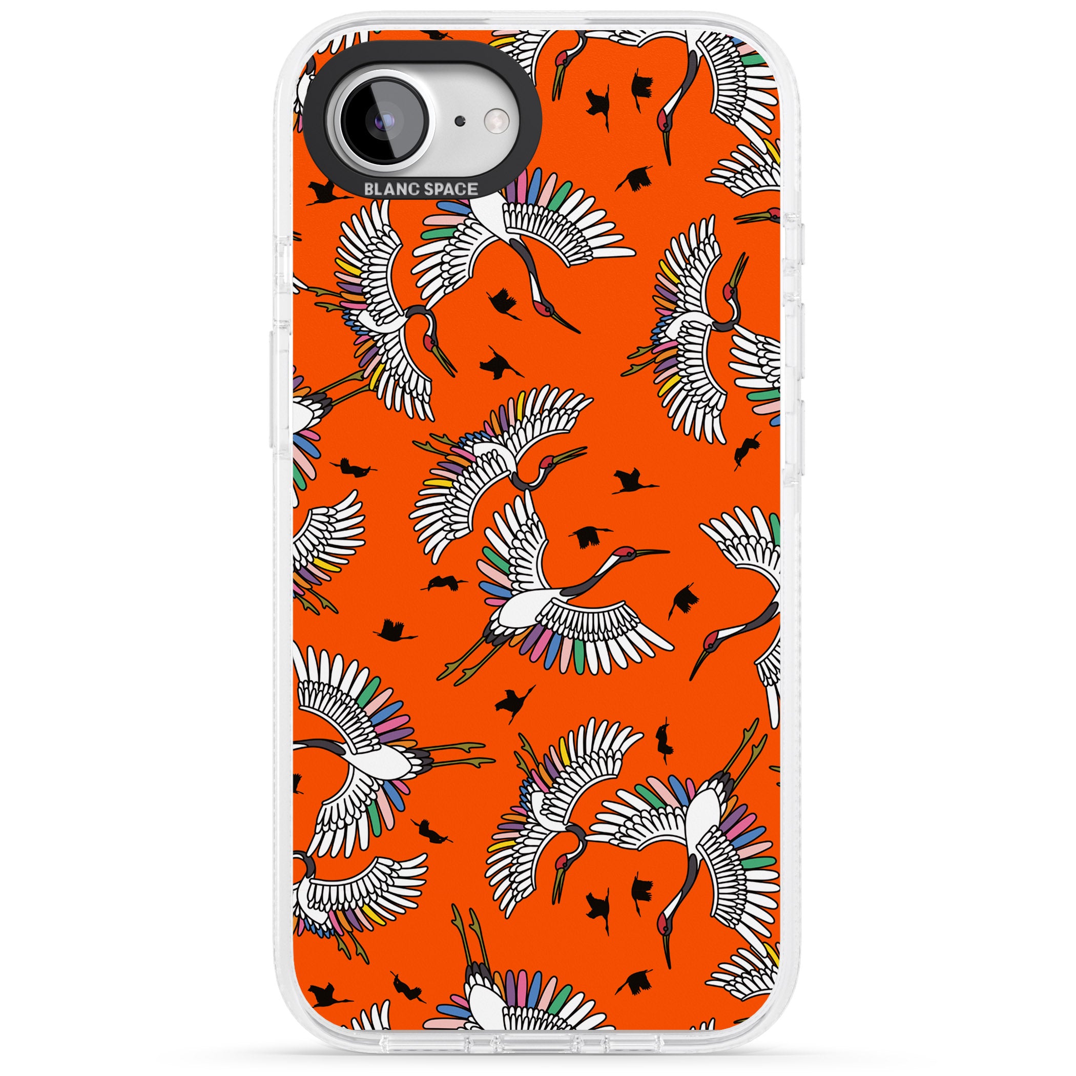 Colourful Crane Pattern (Orange) iPhone 16e Clear Case Impact Air - Blanc Space