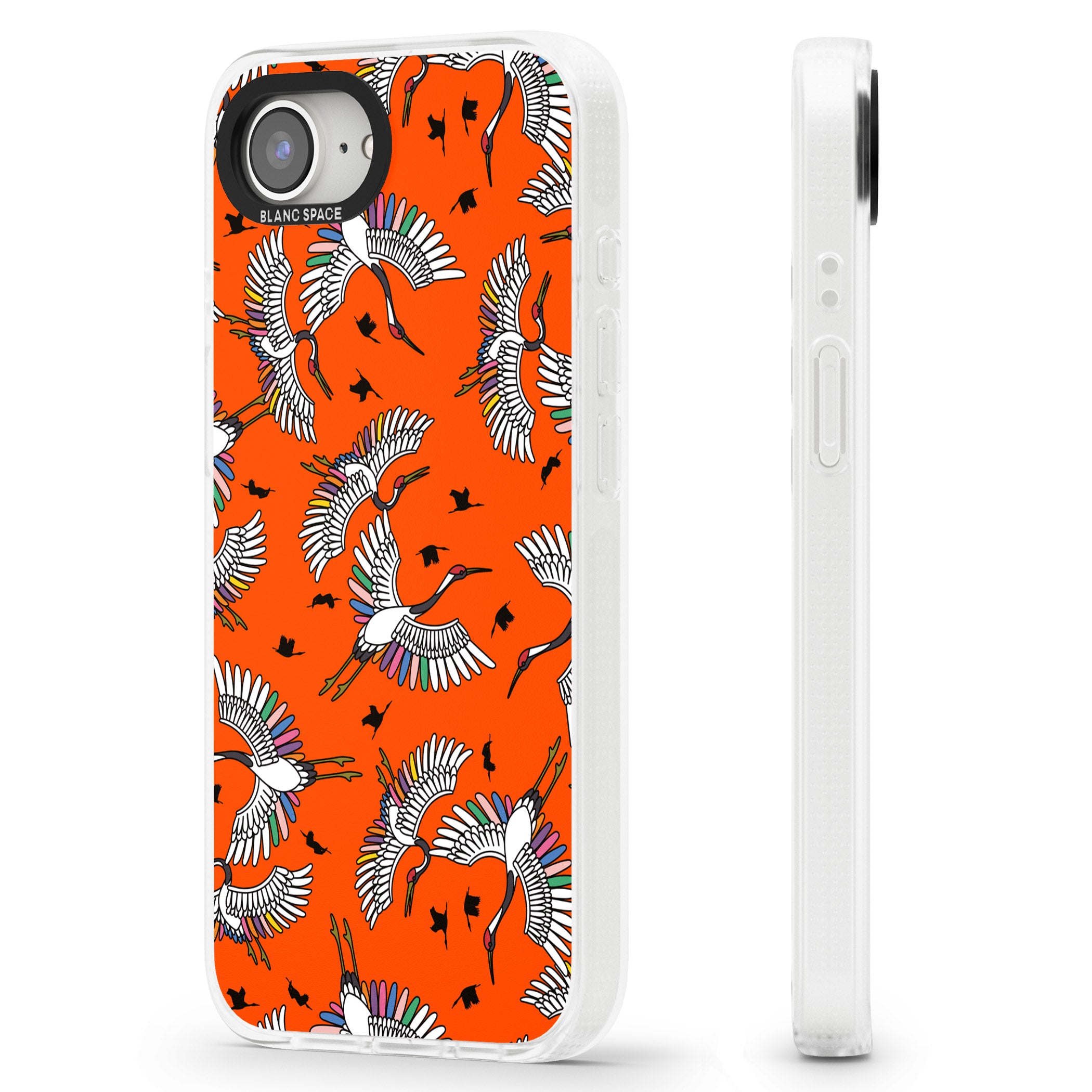 Colourful Crane Pattern (Orange) iPhone 16e Clear Case Impact Air - Blanc Space