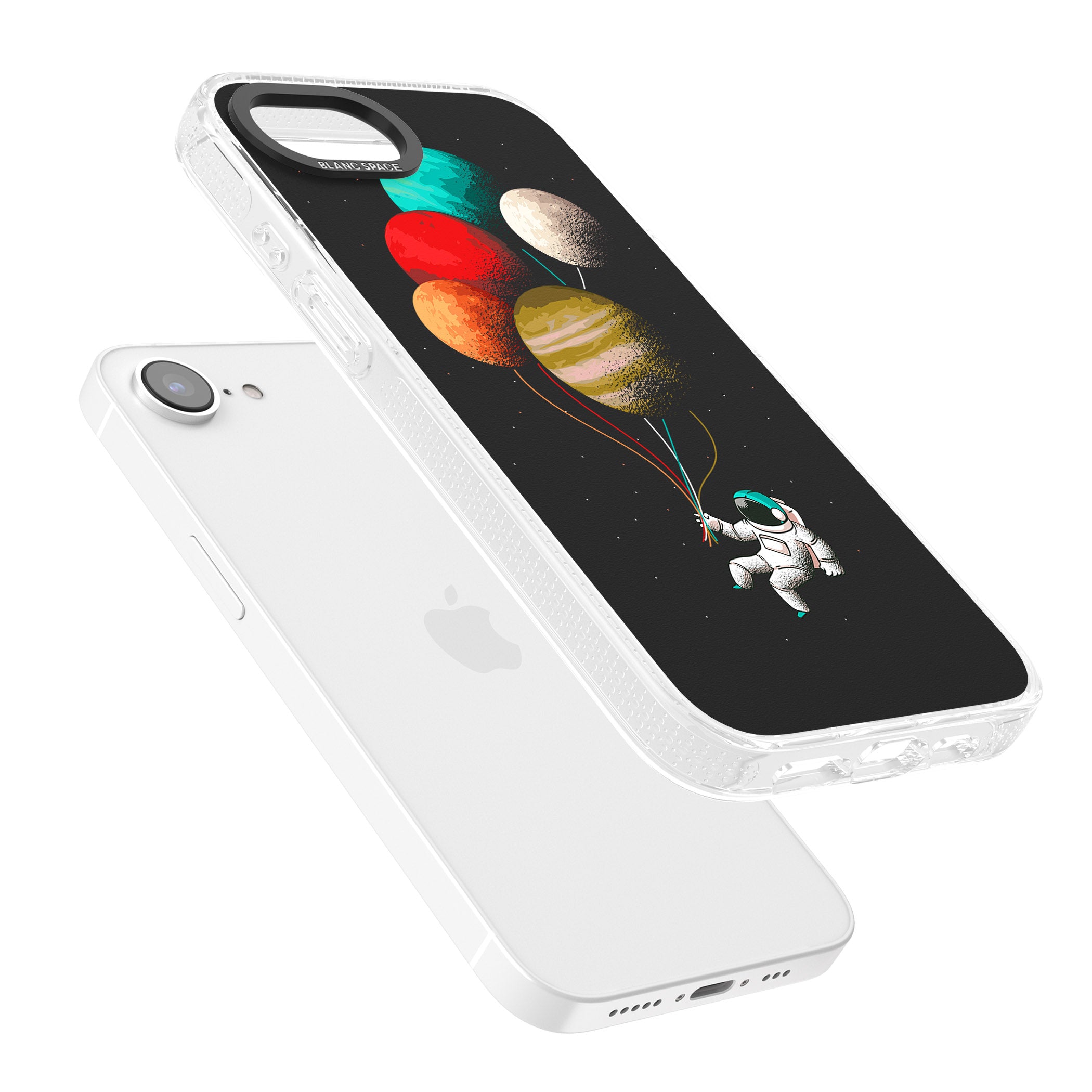 Astronaut Balloon Planets iPhone 16e Clear Case Impact Air - Blanc Space