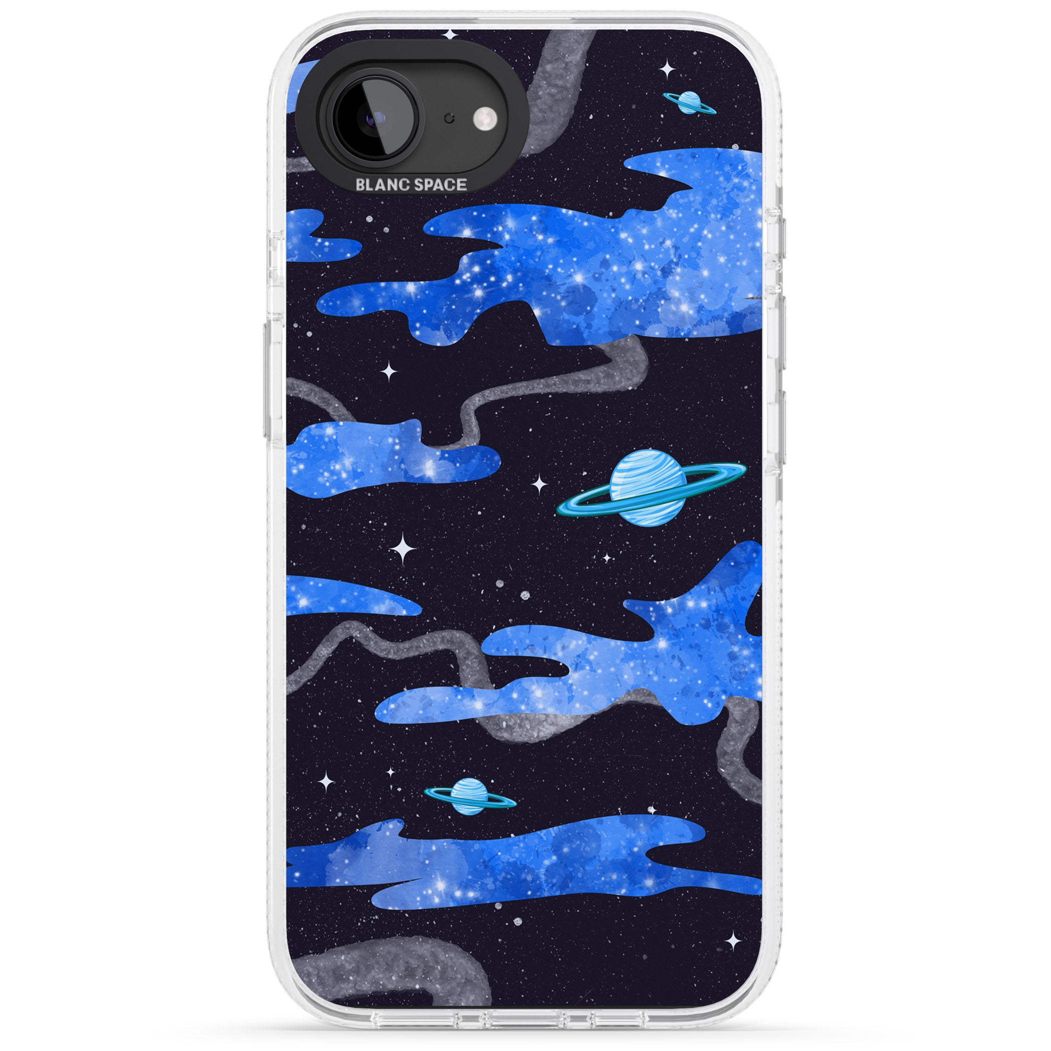 Blue Galaxy iPhone 16e Clear Case Impact Air - Blanc Space