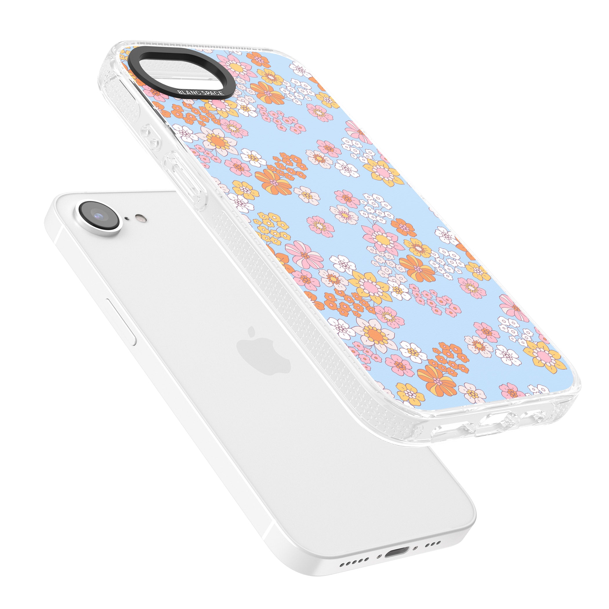 Lake Blue Flower Mix iPhone 16e Clear Case Impact Air - Blanc Space