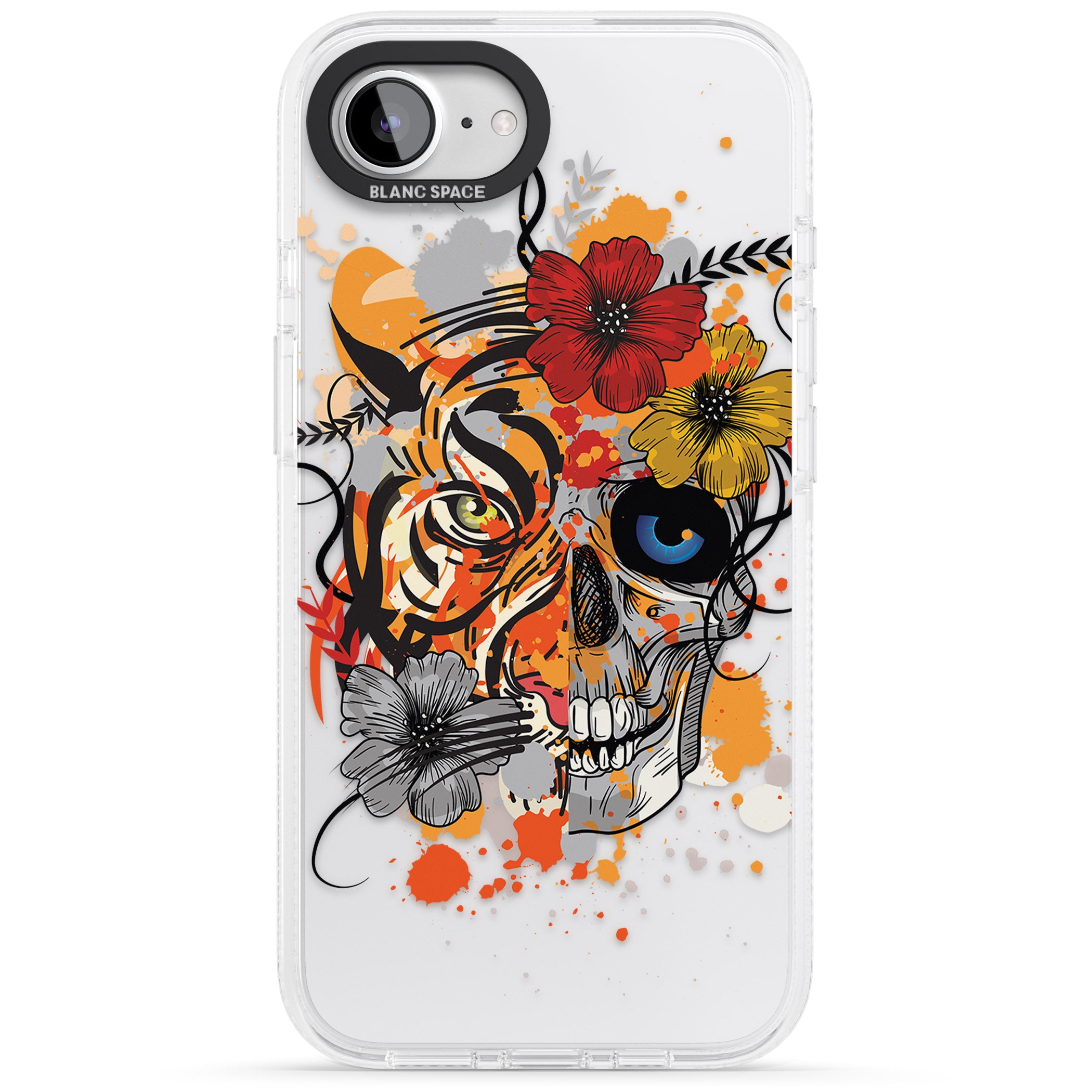 Sugar Skull Tiger Floral iPhone 16e Clear Case Impact Air - Blanc Space