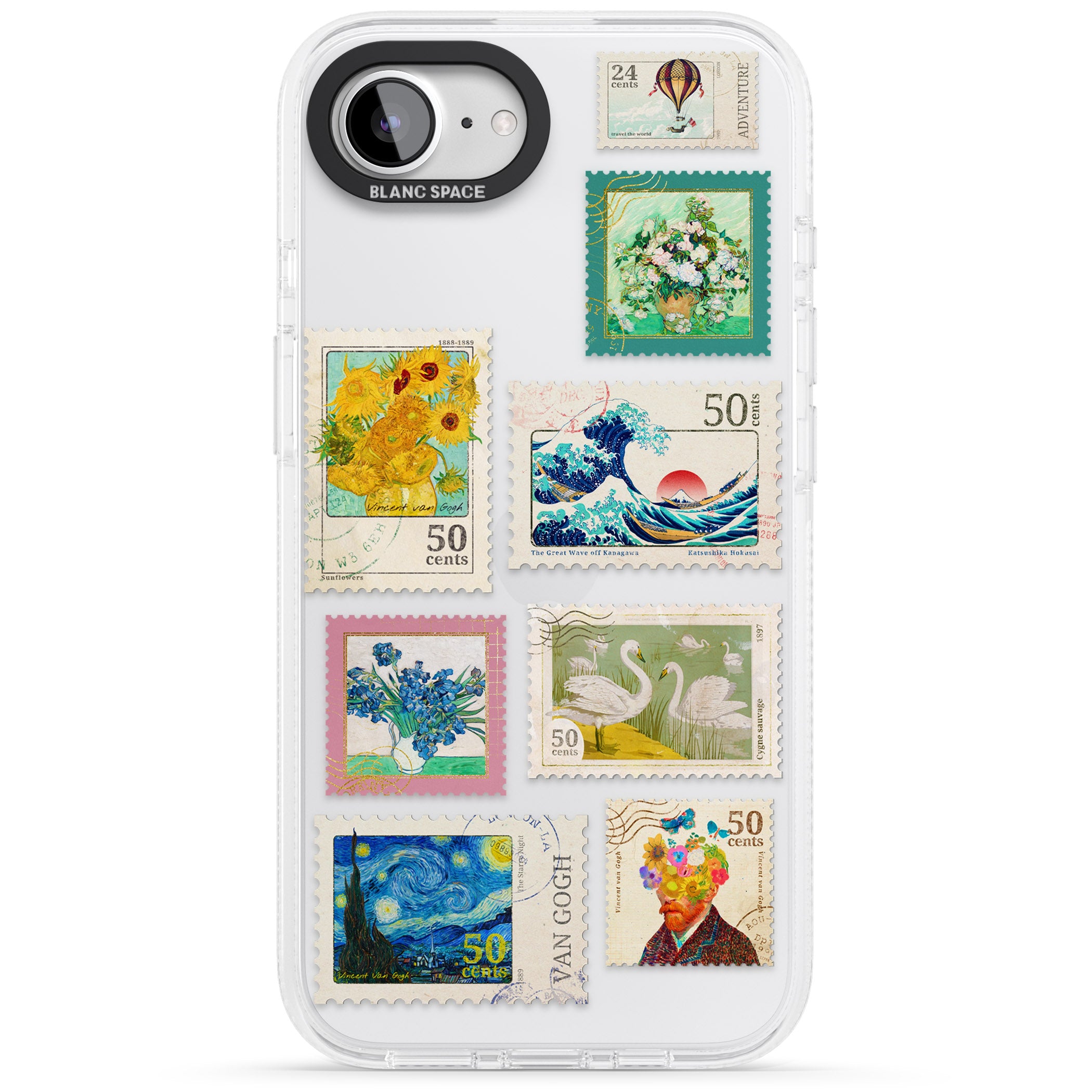 Vintage Art Stamps iPhone 16e Clear Case Impact Air - Blanc Space