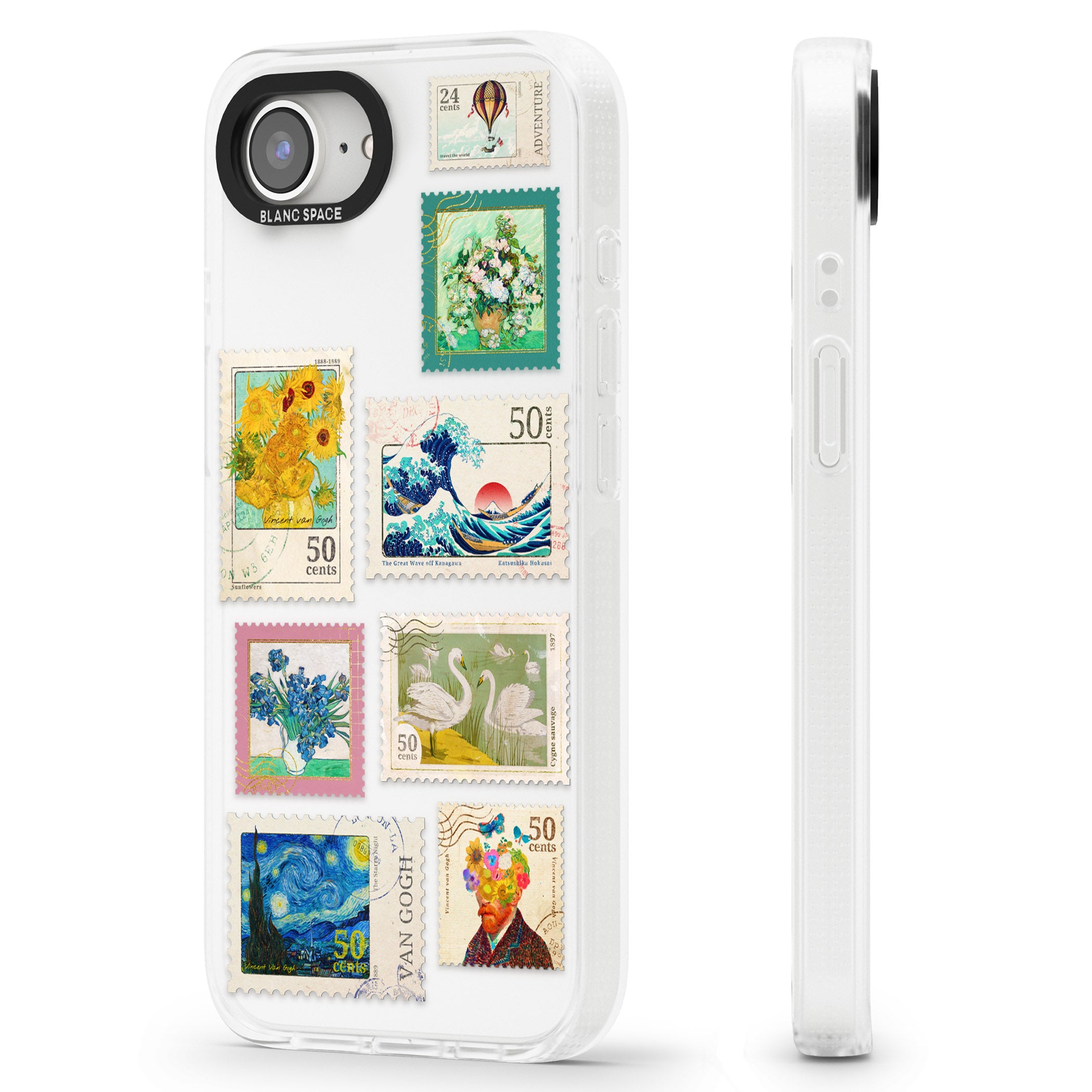 Vintage Art Stamps iPhone 16e Clear Case Impact Air - Blanc Space