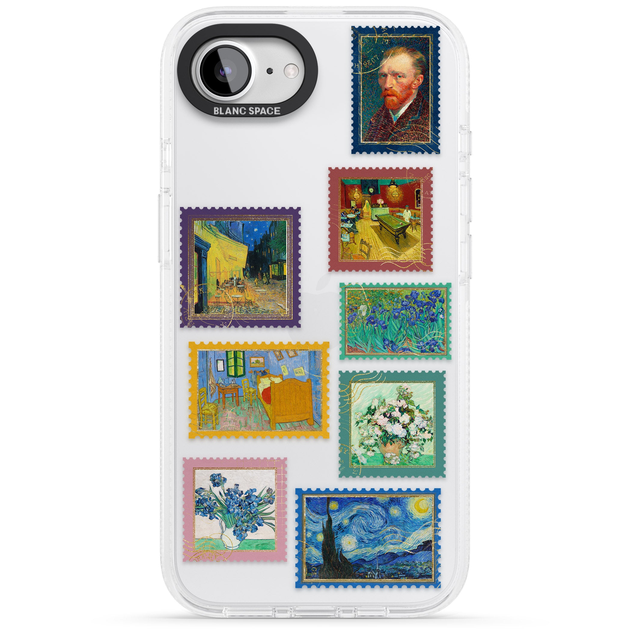 Colourful Vintage Art Stamps iPhone 16e Clear Case Impact Air - Blanc Space