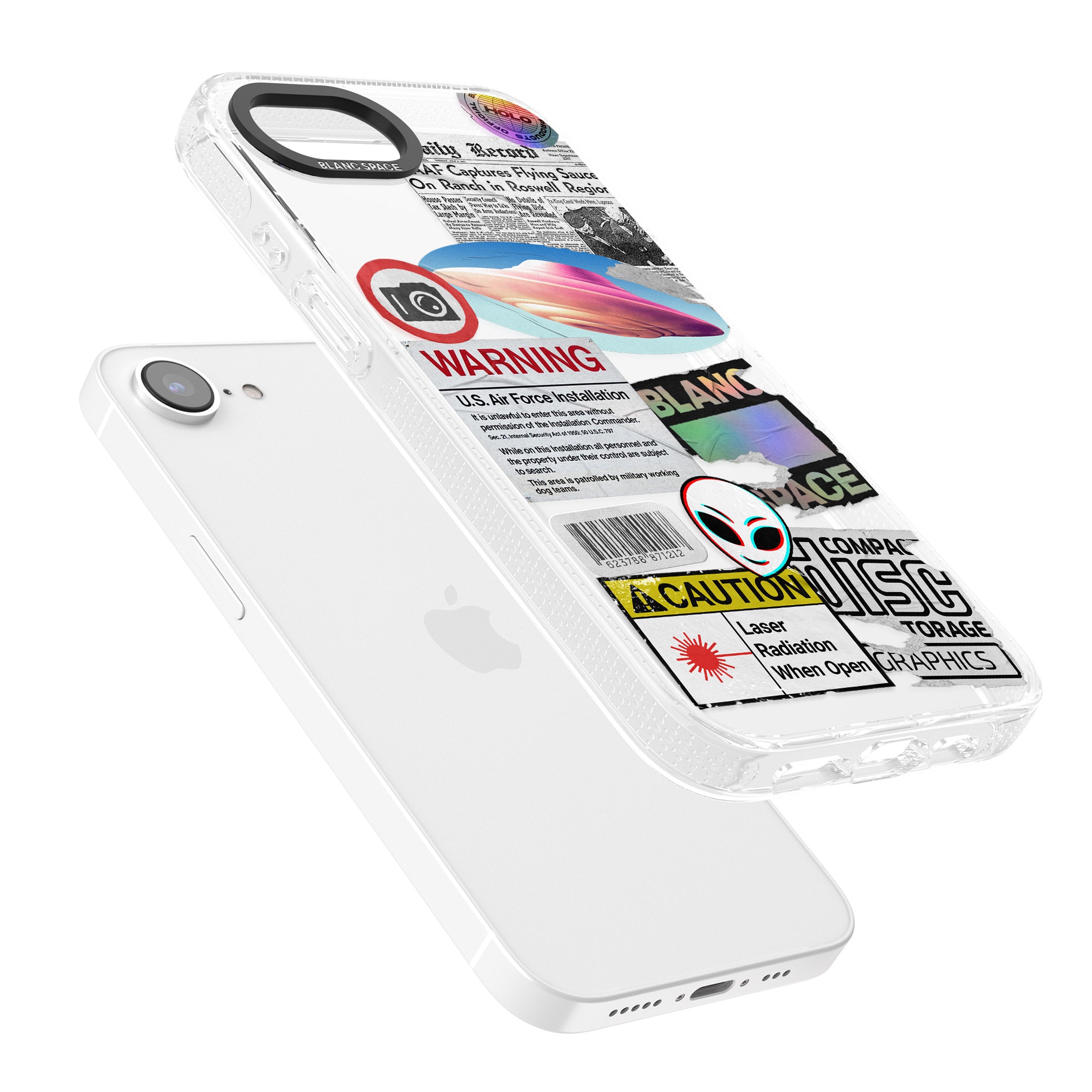 Cosmic Encounters iPhone 16e Clear Case Impact Air - Blanc Space