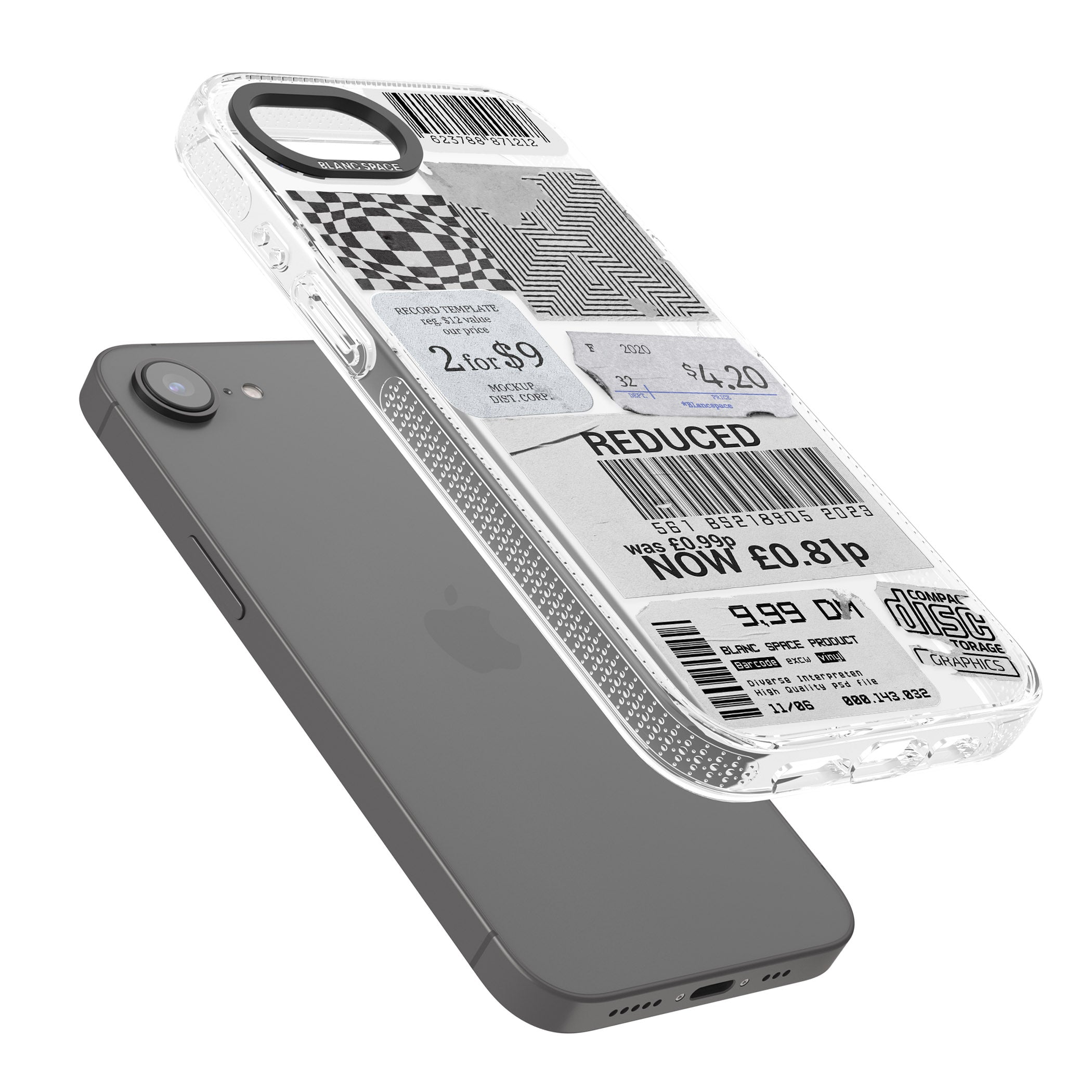 White Sticker Mix iPhone 16e Clear Case Impact Air - Blanc Space