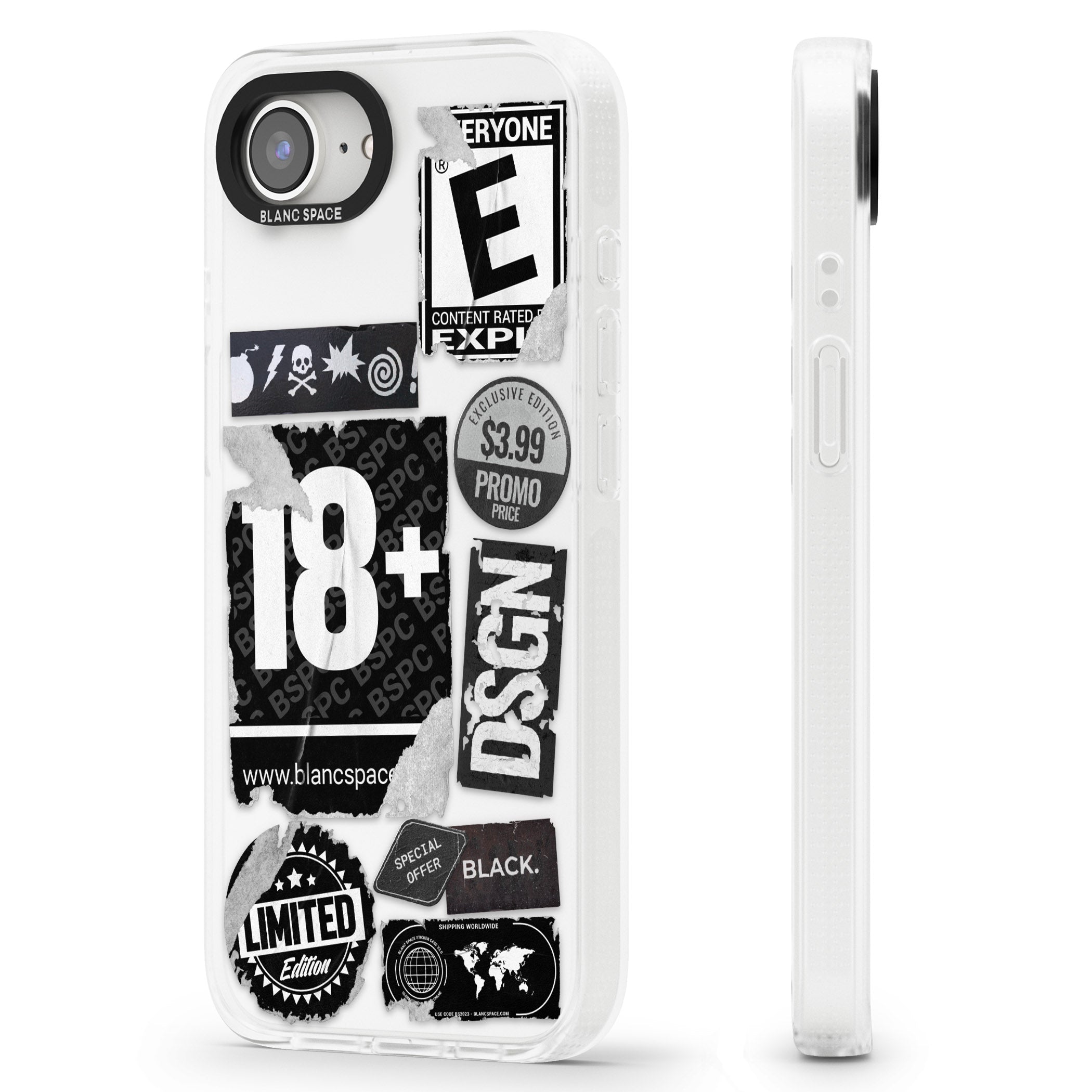 Black Sticker Mix iPhone 16e Clear Case Impact Air - Blanc Space