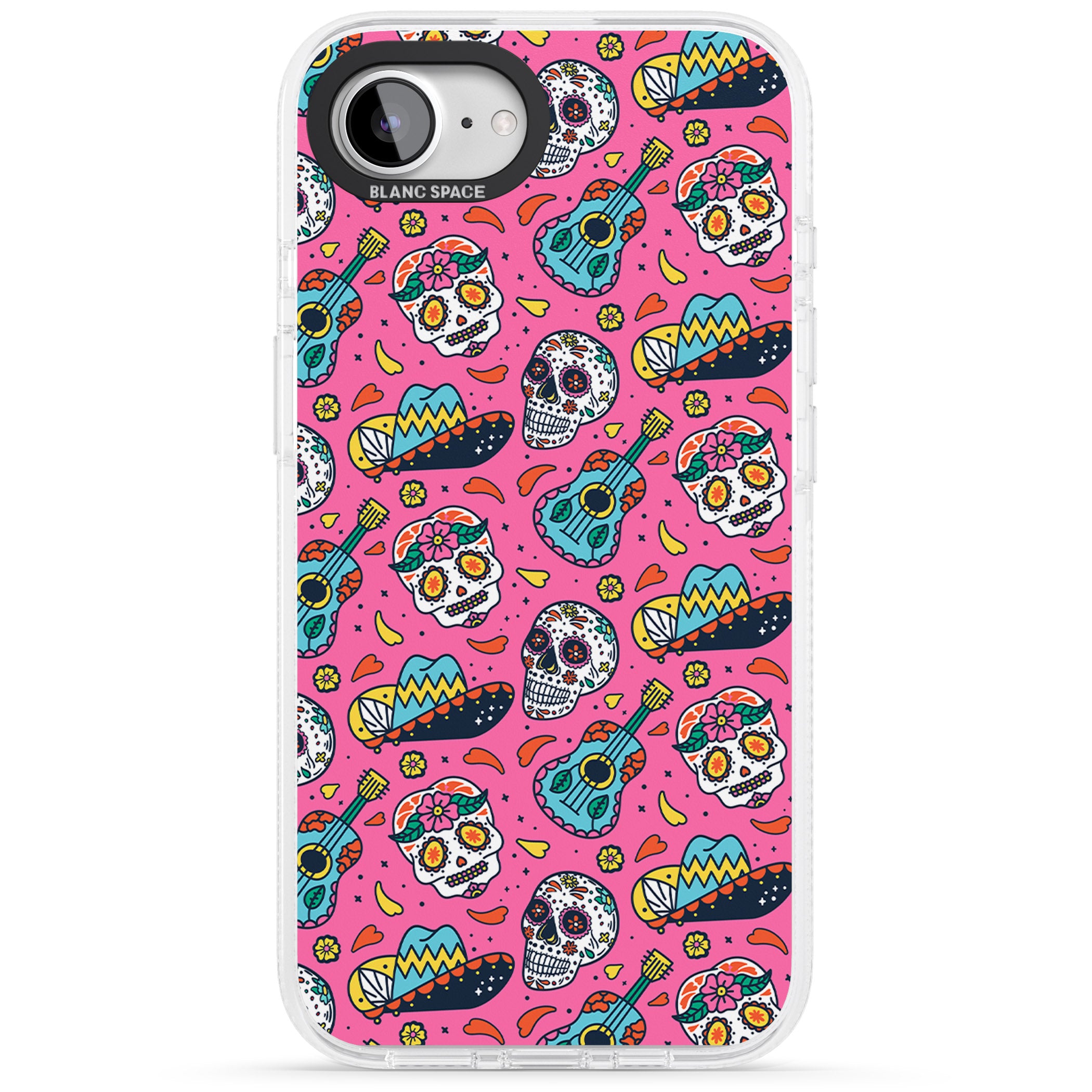 Pink Day of The Dead Pattern iPhone 16e Clear Case Impact Air - Blanc Space