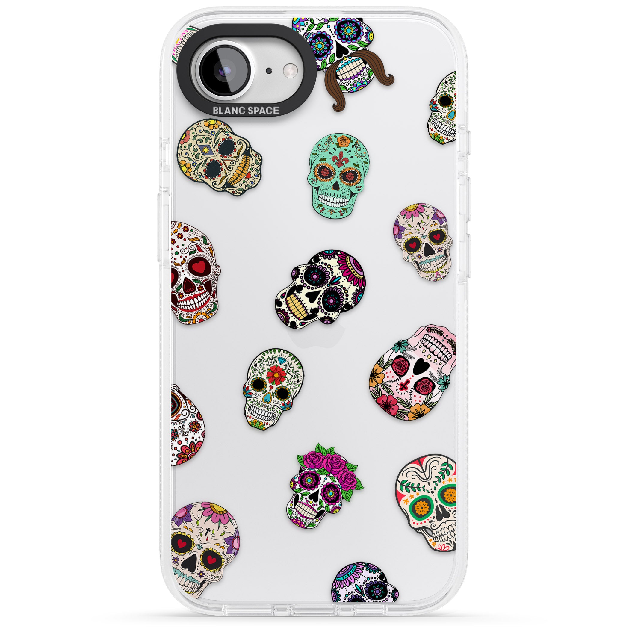 Mixed Sugar Skull Pattern iPhone 16e Clear Case Impact Air - Blanc Space