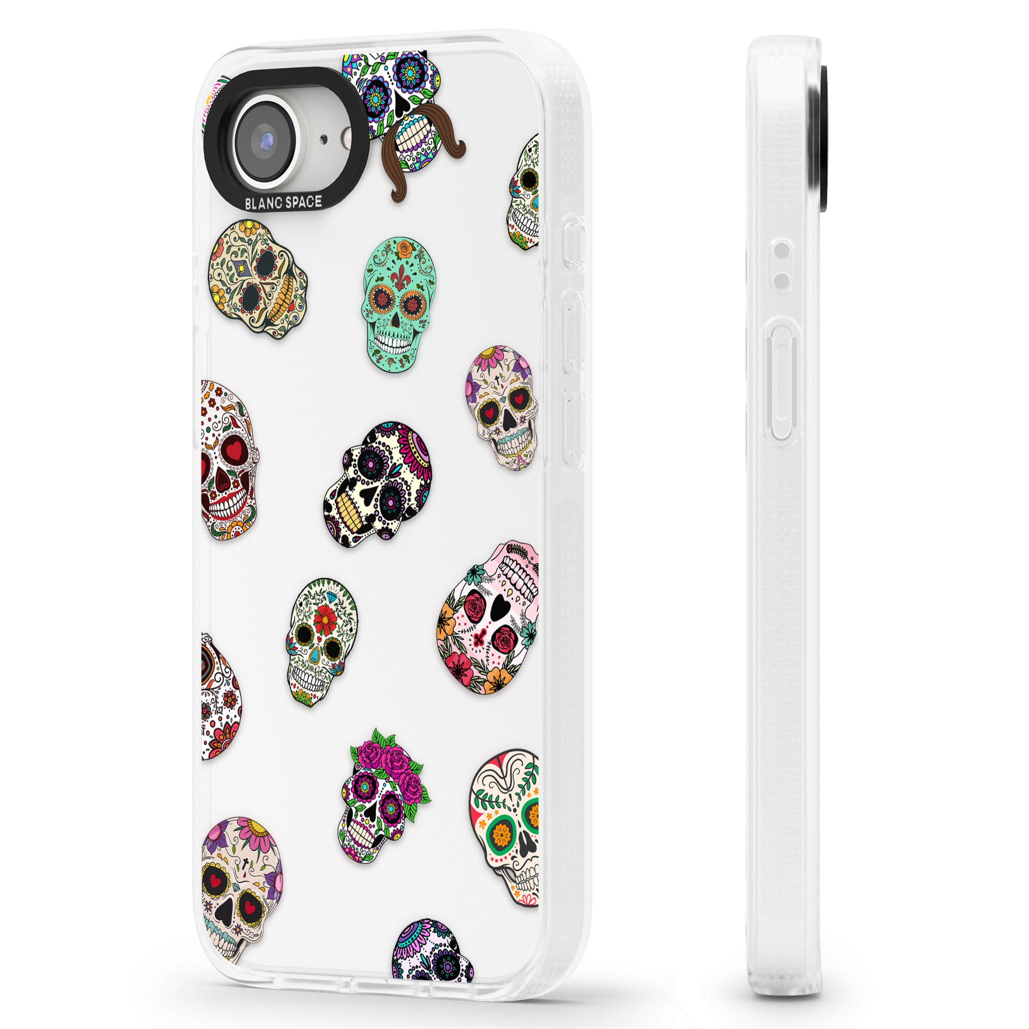 Mixed Sugar Skull Pattern iPhone 16e Clear Case Impact Air - Blanc Space