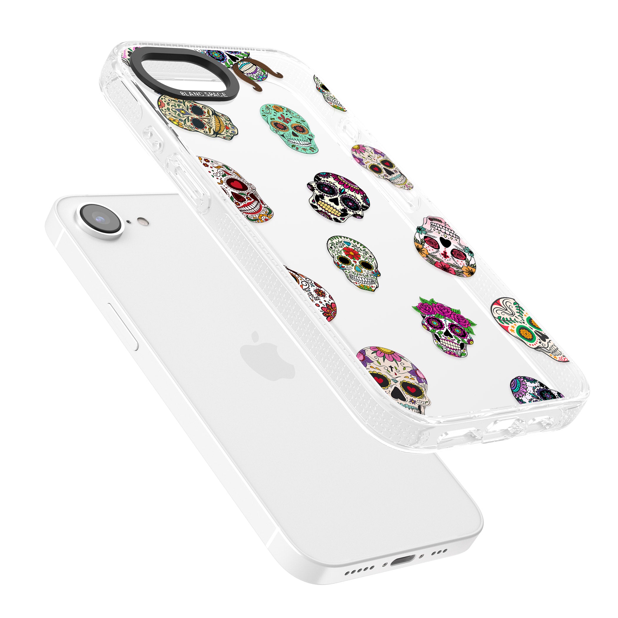 Mixed Sugar Skull Pattern iPhone 16e Clear Case Impact Air - Blanc Space