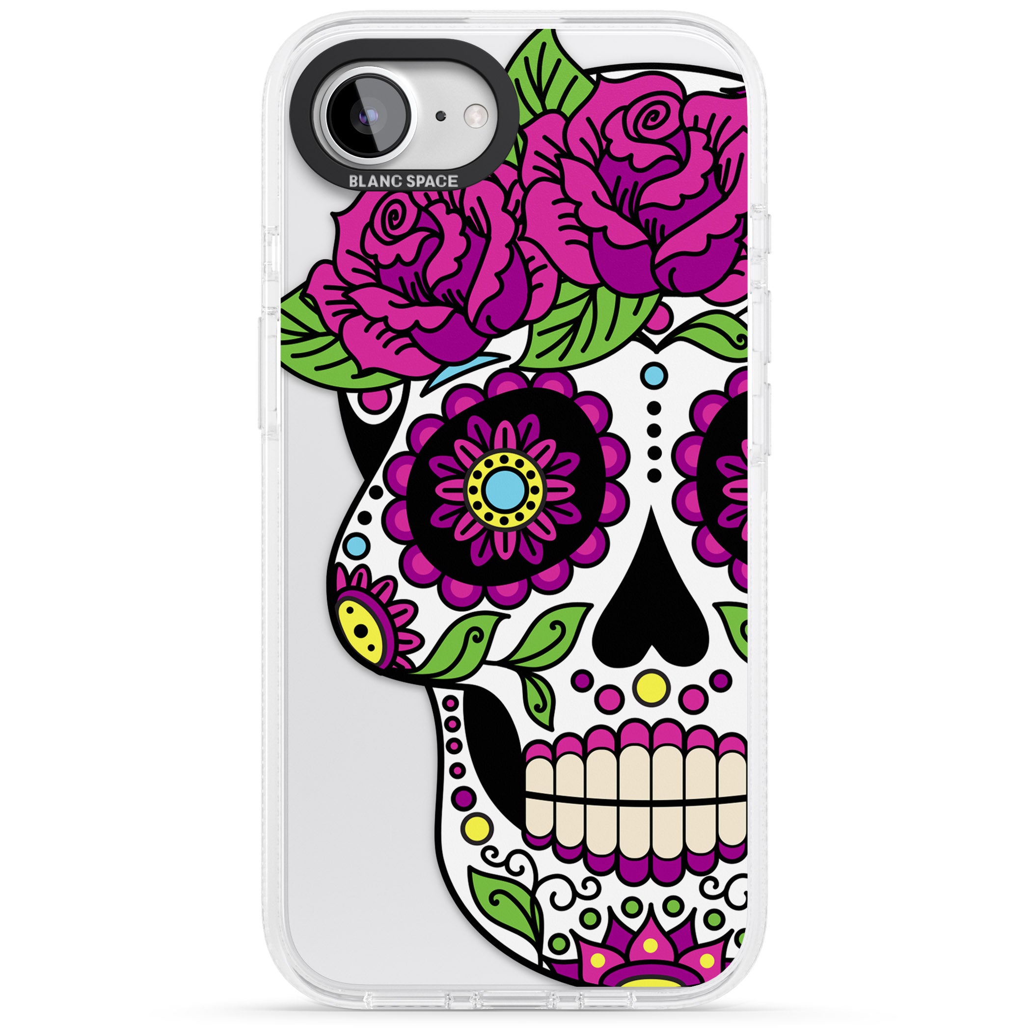 Purple Floral Sugar Skull iPhone 16e Clear Case Impact Air - Blanc Space