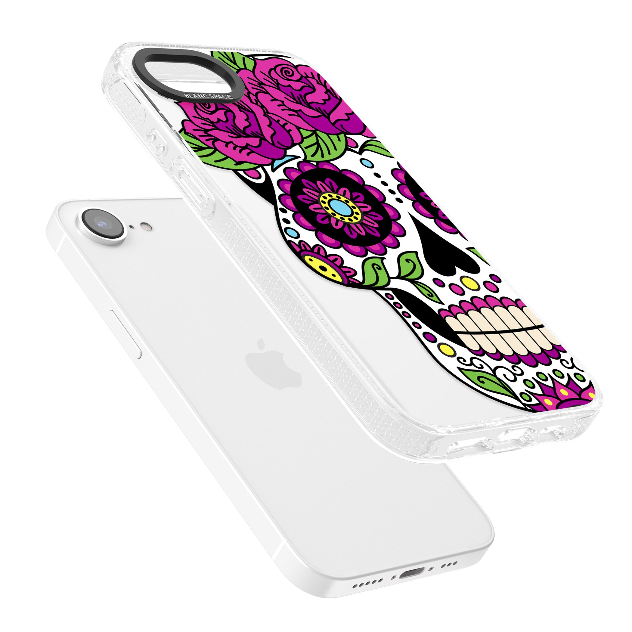 Purple Floral Sugar Skull iPhone 16e Clear Case Impact Air - Blanc Space