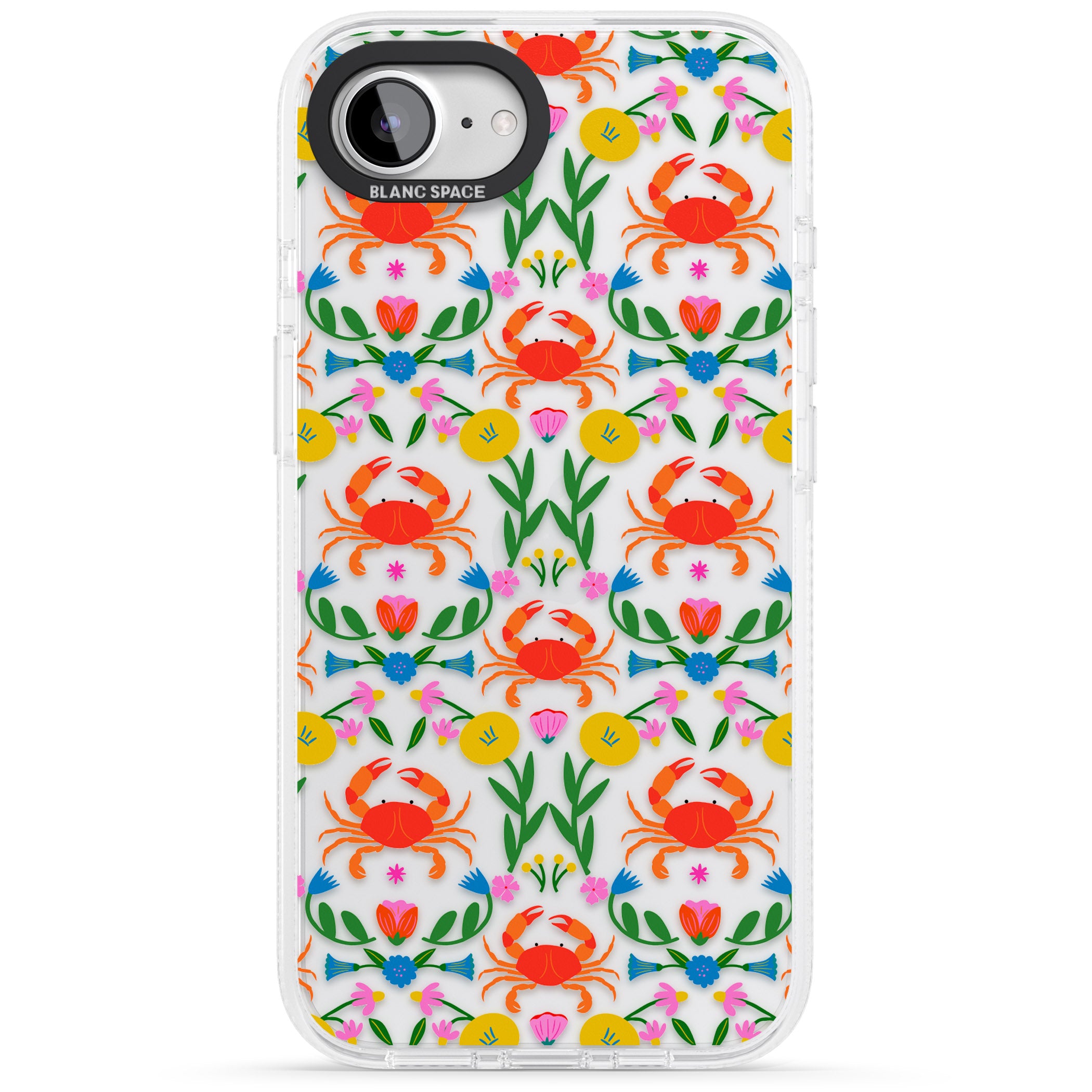 Crabs & Flowers iPhone 16e Clear Case Impact Air - Blanc Space