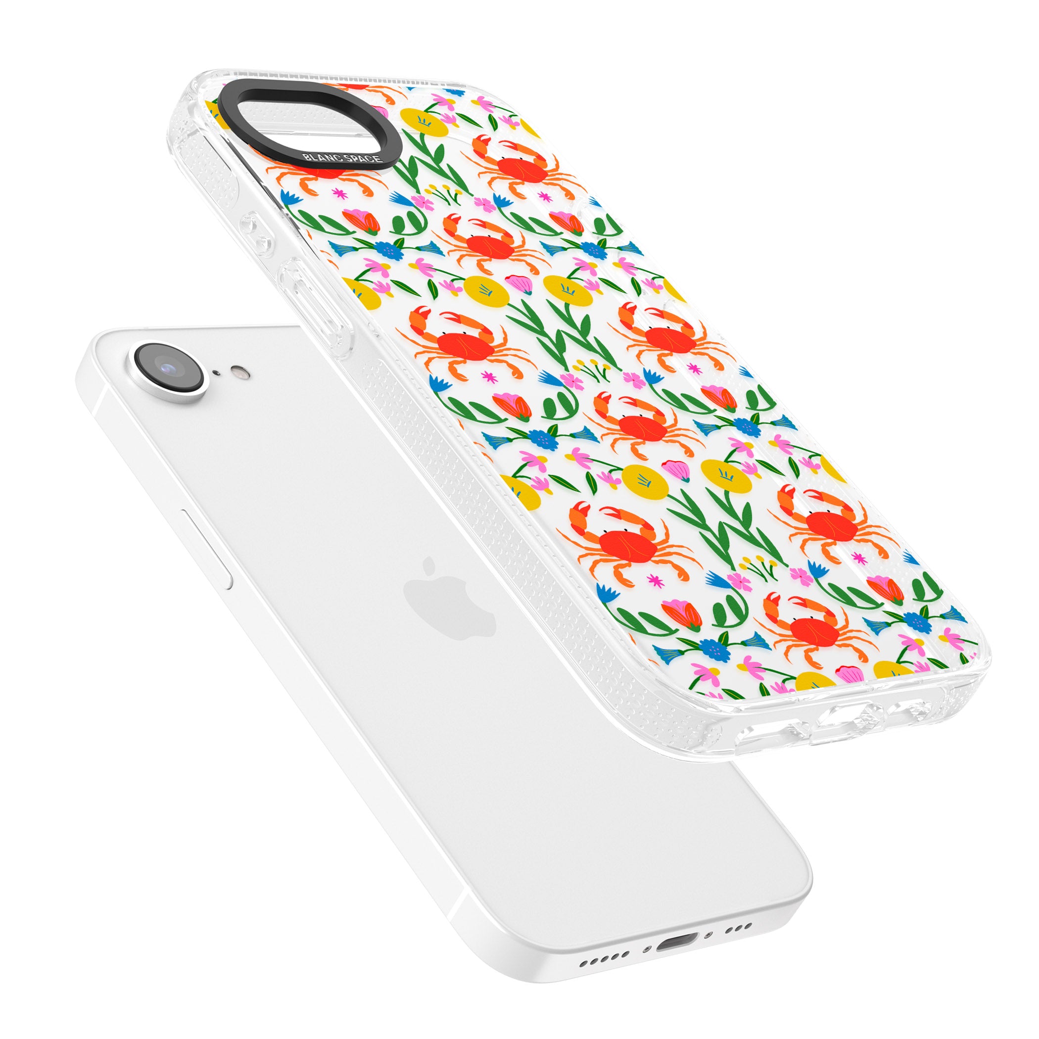 Crabs & Flowers iPhone 16e Clear Case Impact Air - Blanc Space