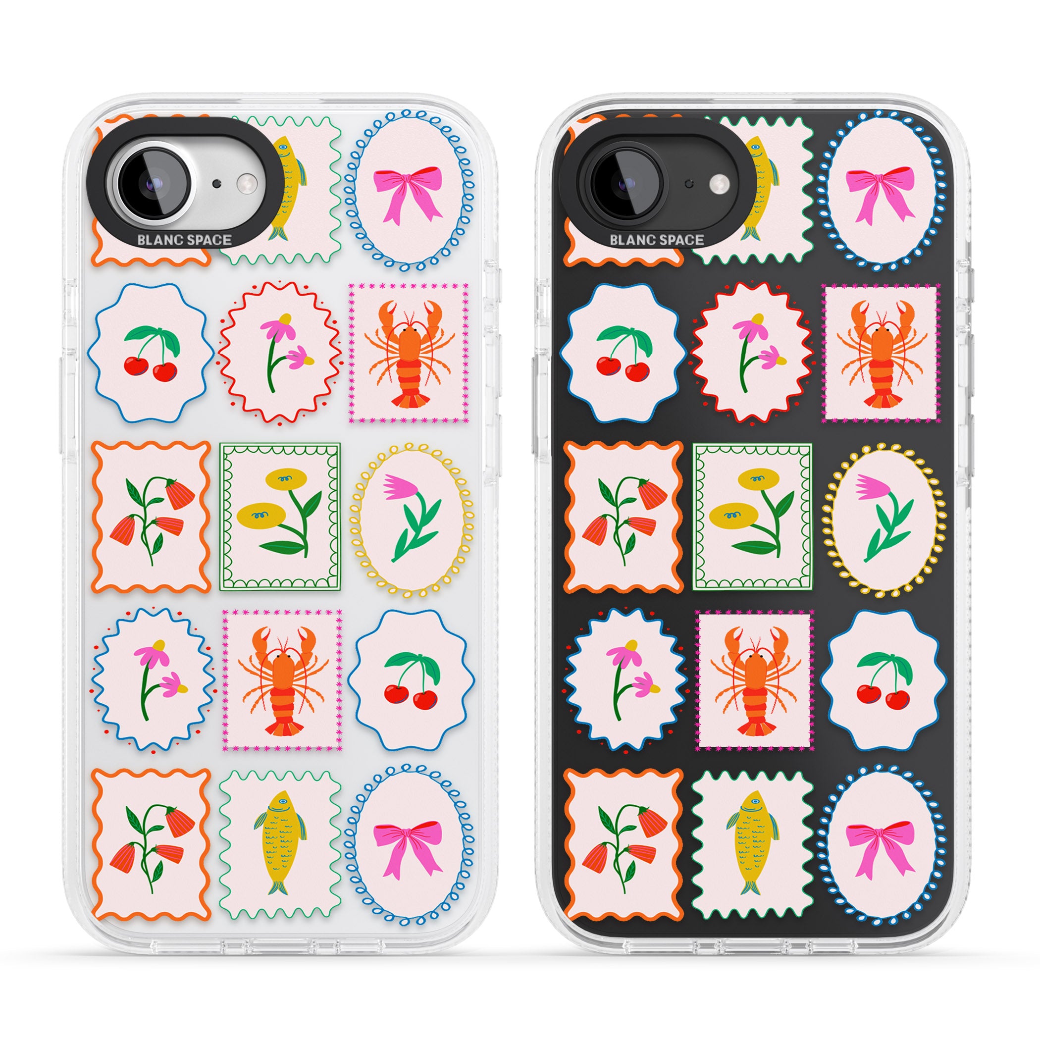 Floral & Seafood Stamps iPhone 16e Clear Case Impact Air - Blanc Space
