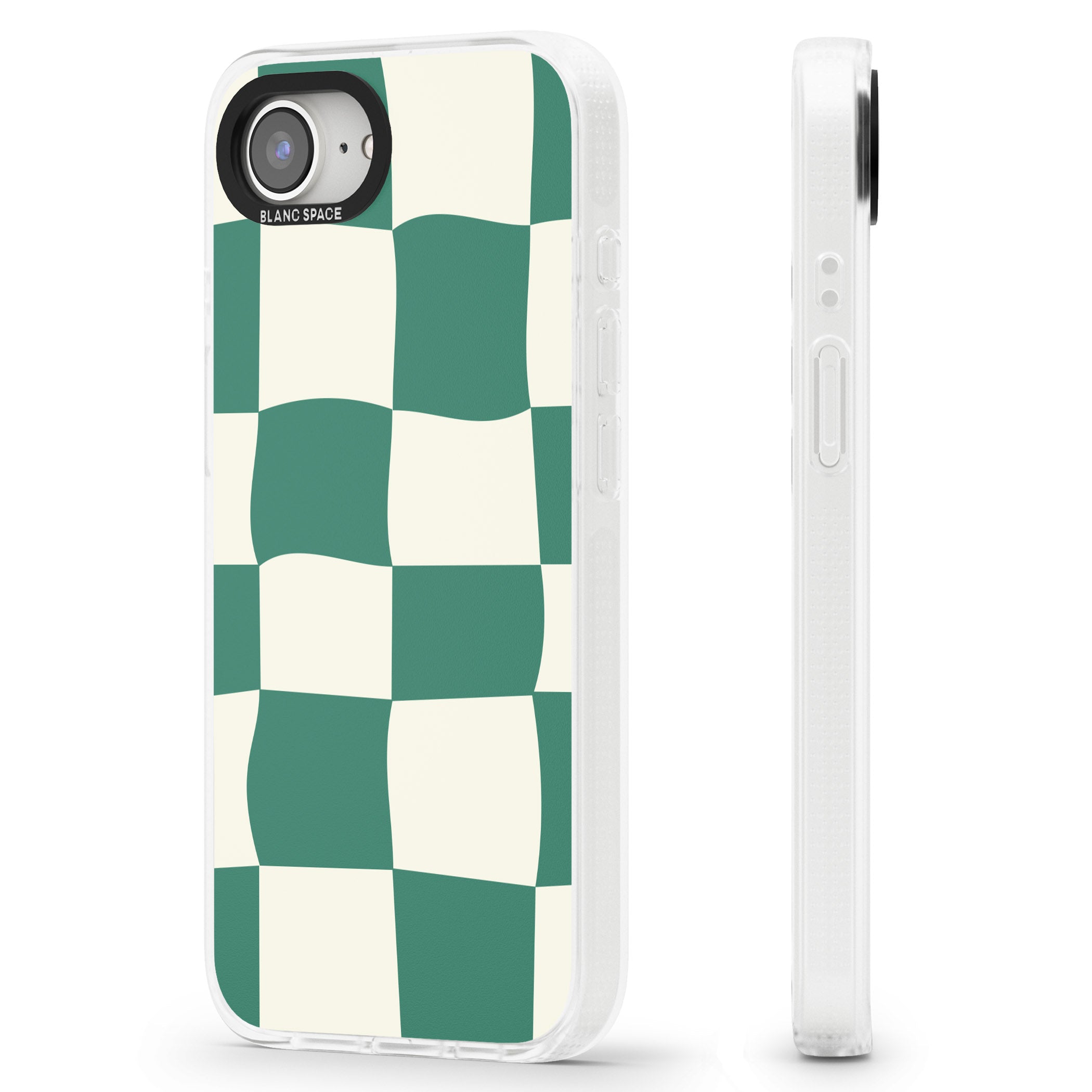 Green & Cream Wavy Check iPhone 16e Clear Case Impact Air - Blanc Space