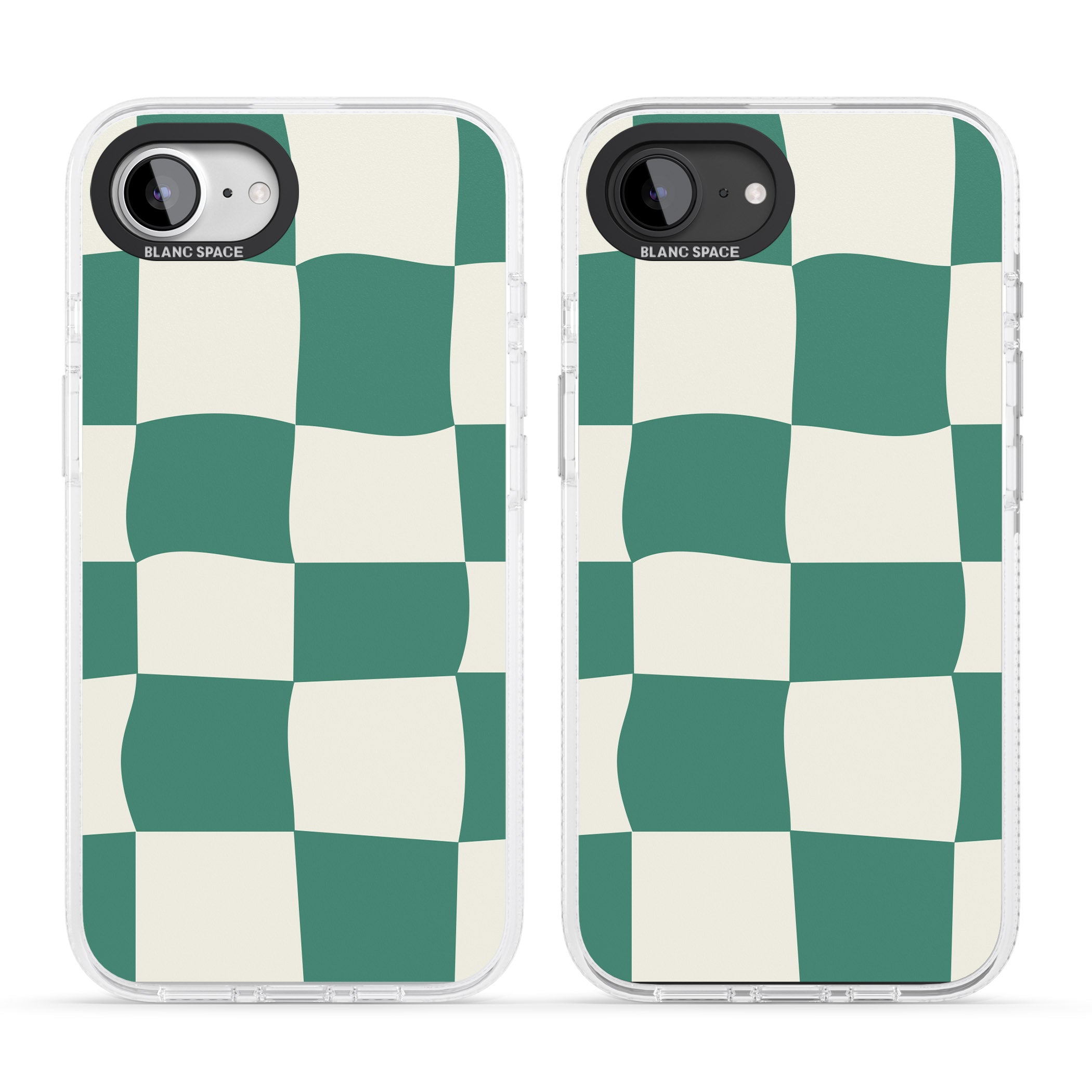 Green & Cream Wavy Check iPhone 16e Clear Case Impact Air - Blanc Space