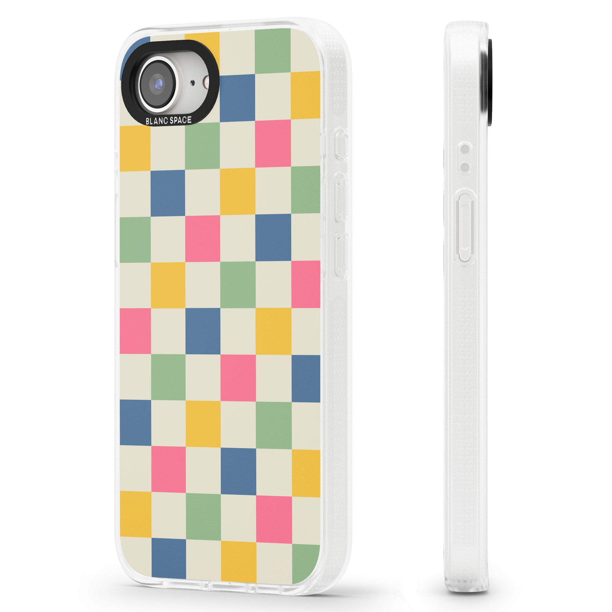Pastel Multicolor Checkered iPhone 16e Clear Case Impact Air - Blanc Space