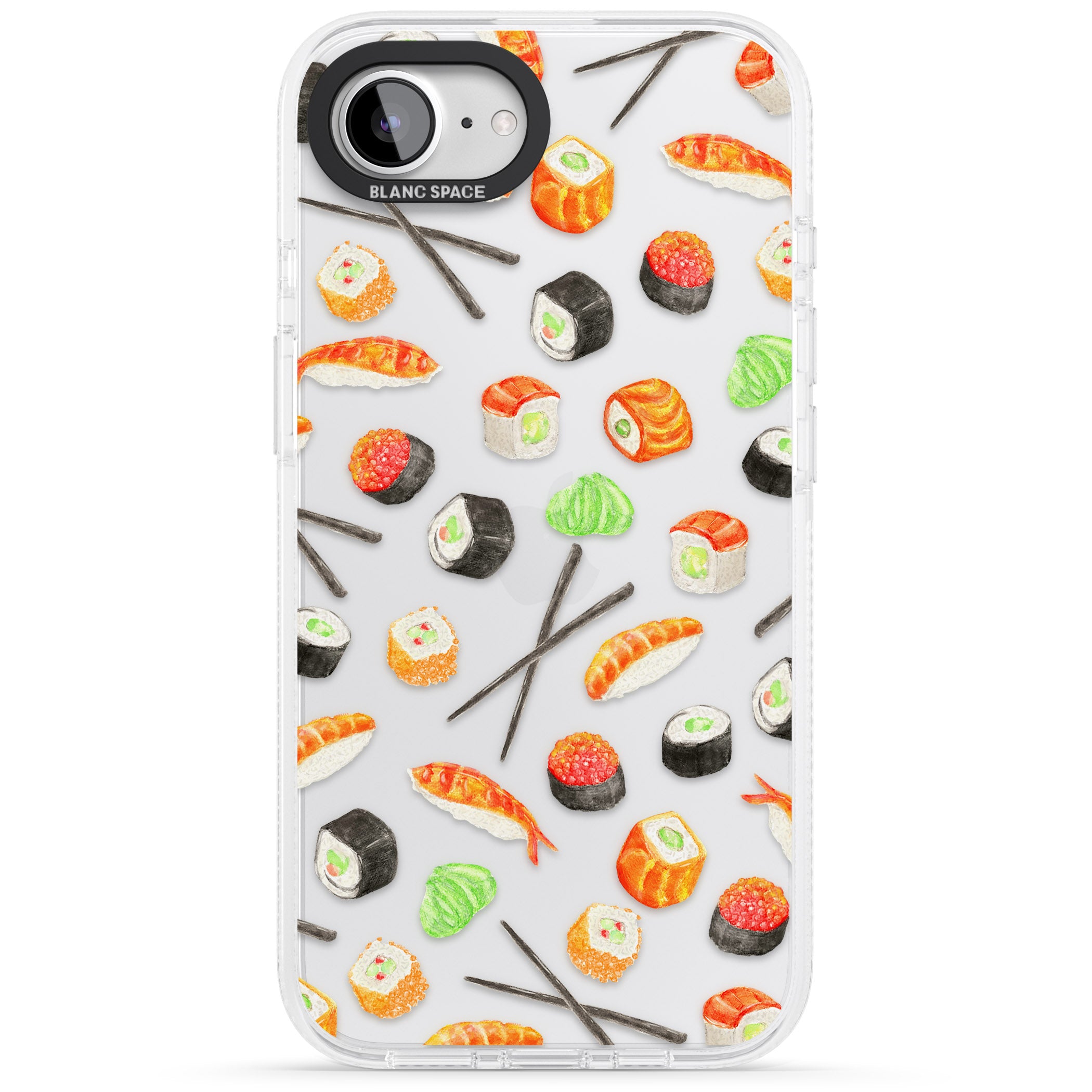 Sushi & Chopsticks Watercolour Pattern iPhone 16e Clear Case Impact Air - Blanc Space