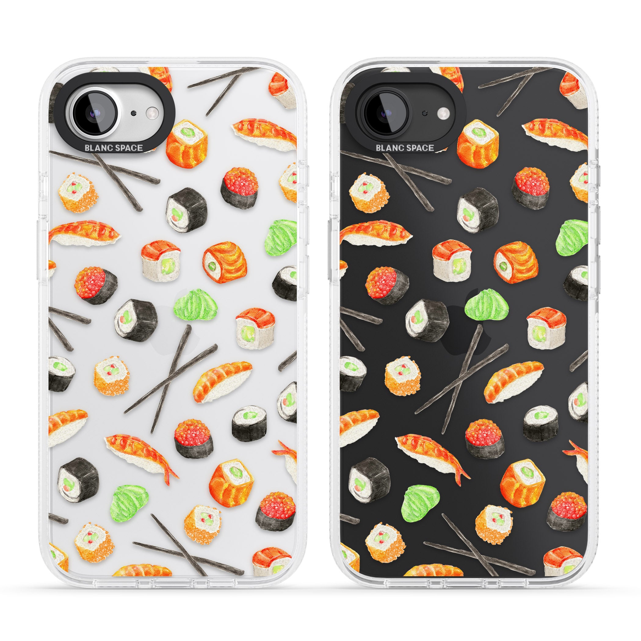 Sushi & Chopsticks Watercolour Pattern iPhone 16e Clear Case Impact Air - Blanc Space