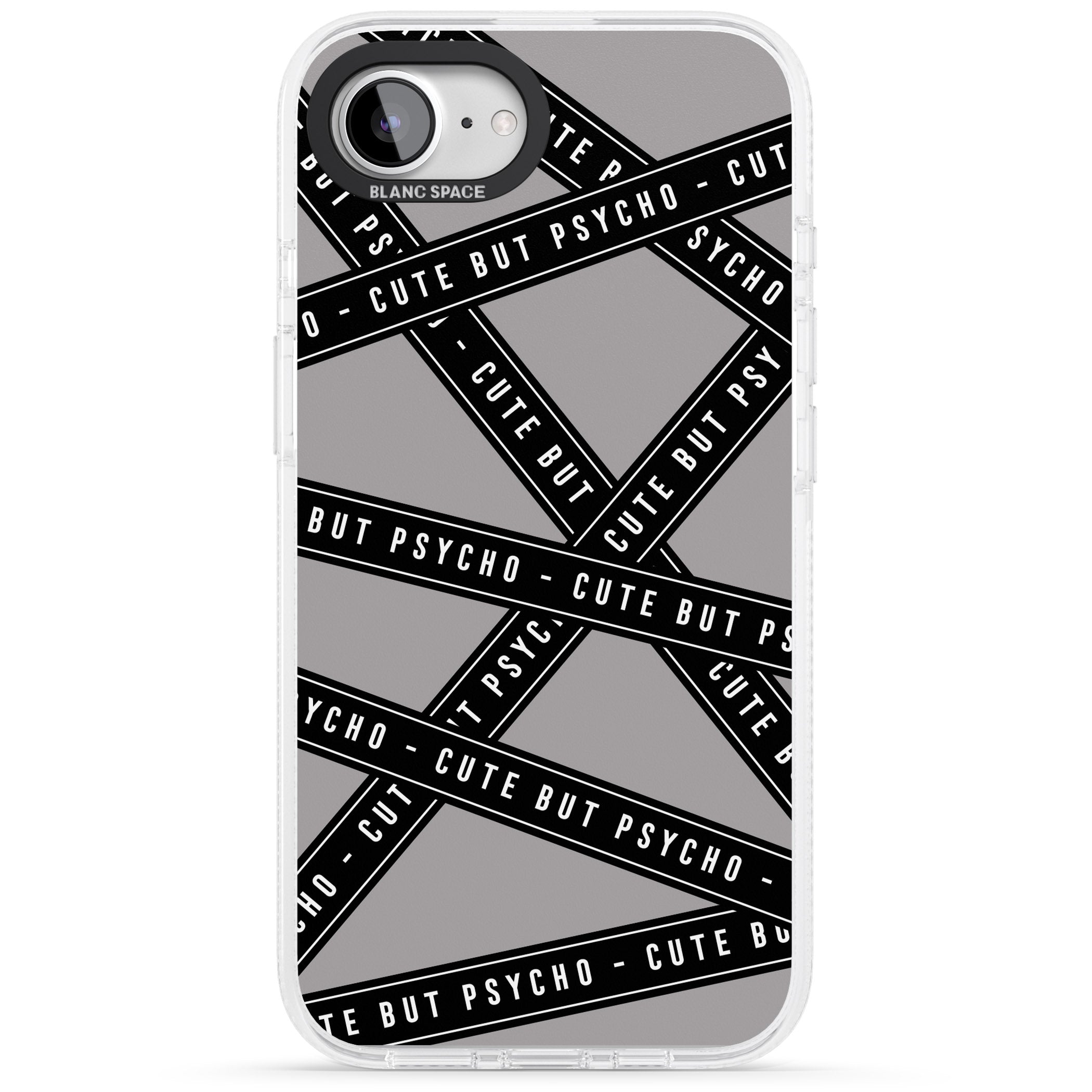 Caution Tape Phrases Cute But Psycho iPhone 16e Clear Case Impact Air - Blanc Space