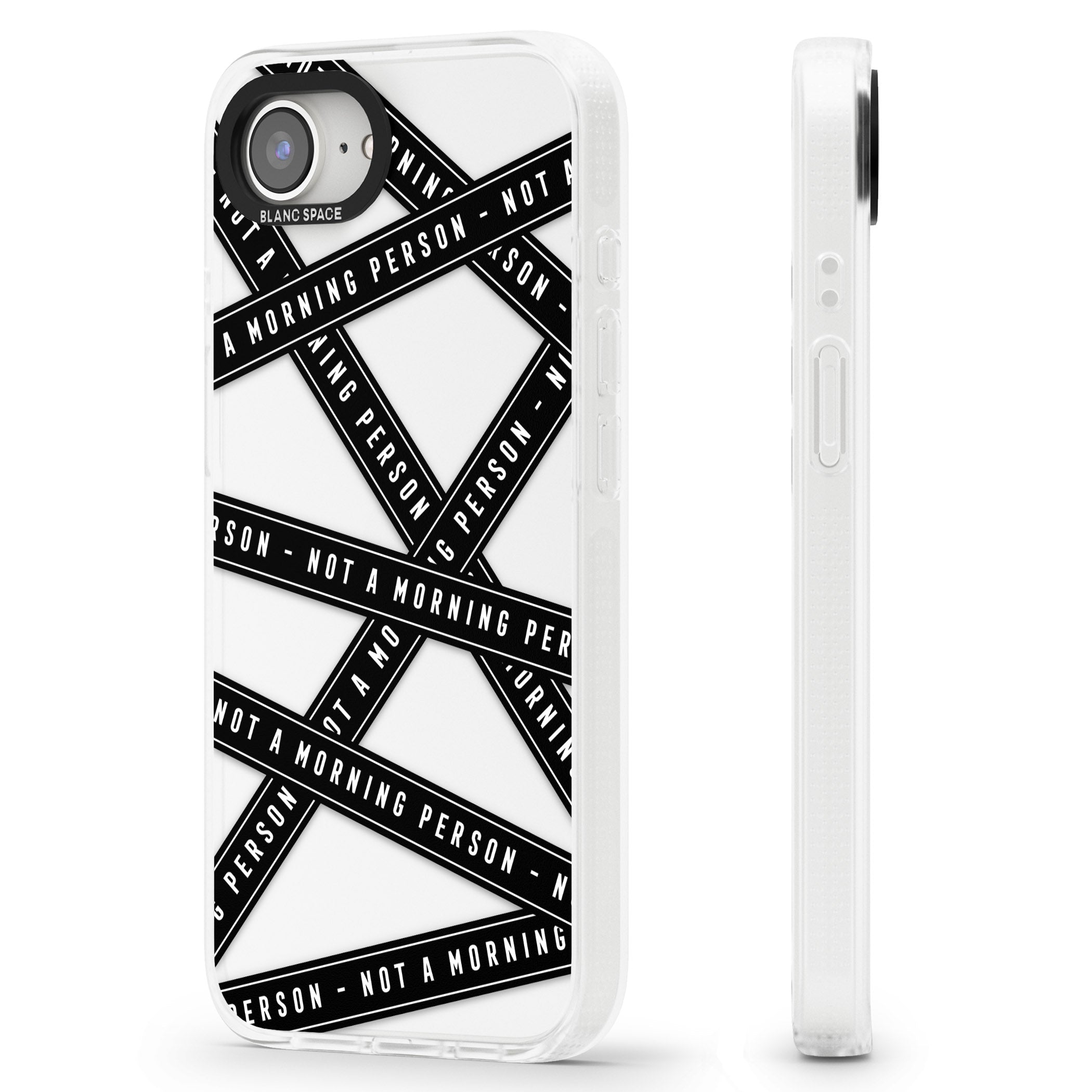Caution Tape (Clear) Not a Morning Person iPhone 16e Clear Case Impact Air - Blanc Space