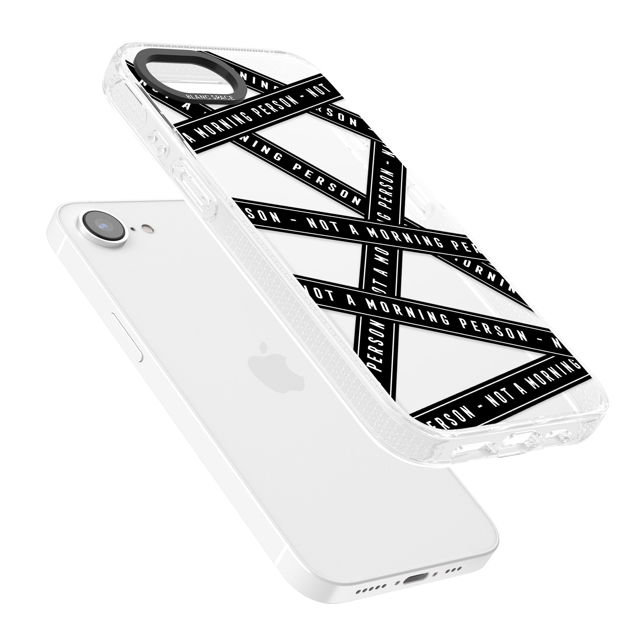 Caution Tape (Clear) Not a Morning Person iPhone 16e Clear Case Impact Air - Blanc Space