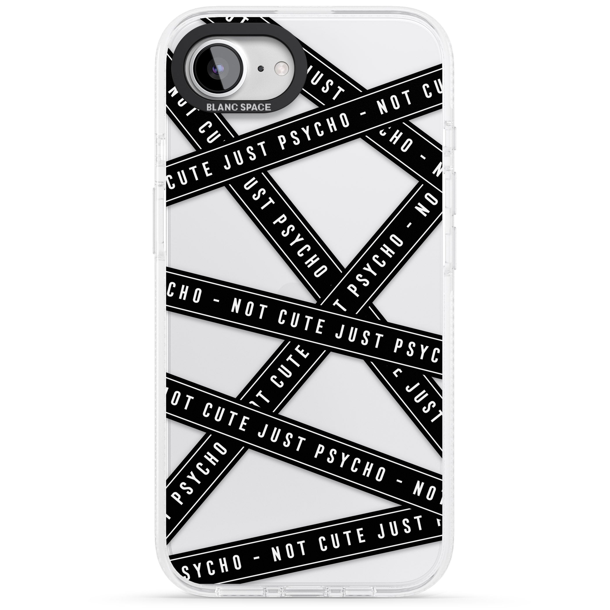 Caution Tape (Clear) Not Cute Just Psycho iPhone 16e Clear Case Impact Air - Blanc Space