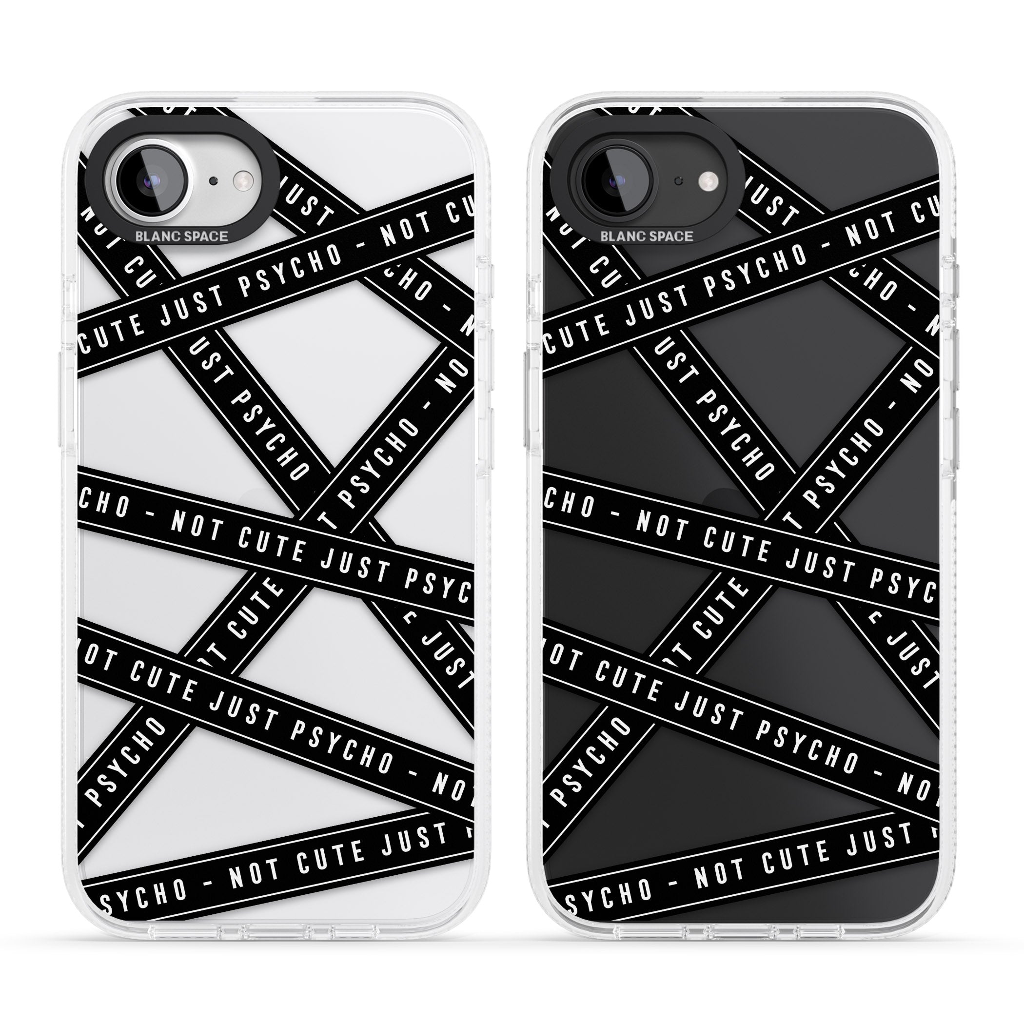 Caution Tape (Clear) Not Cute Just Psycho iPhone 16e Clear Case Impact Air - Blanc Space