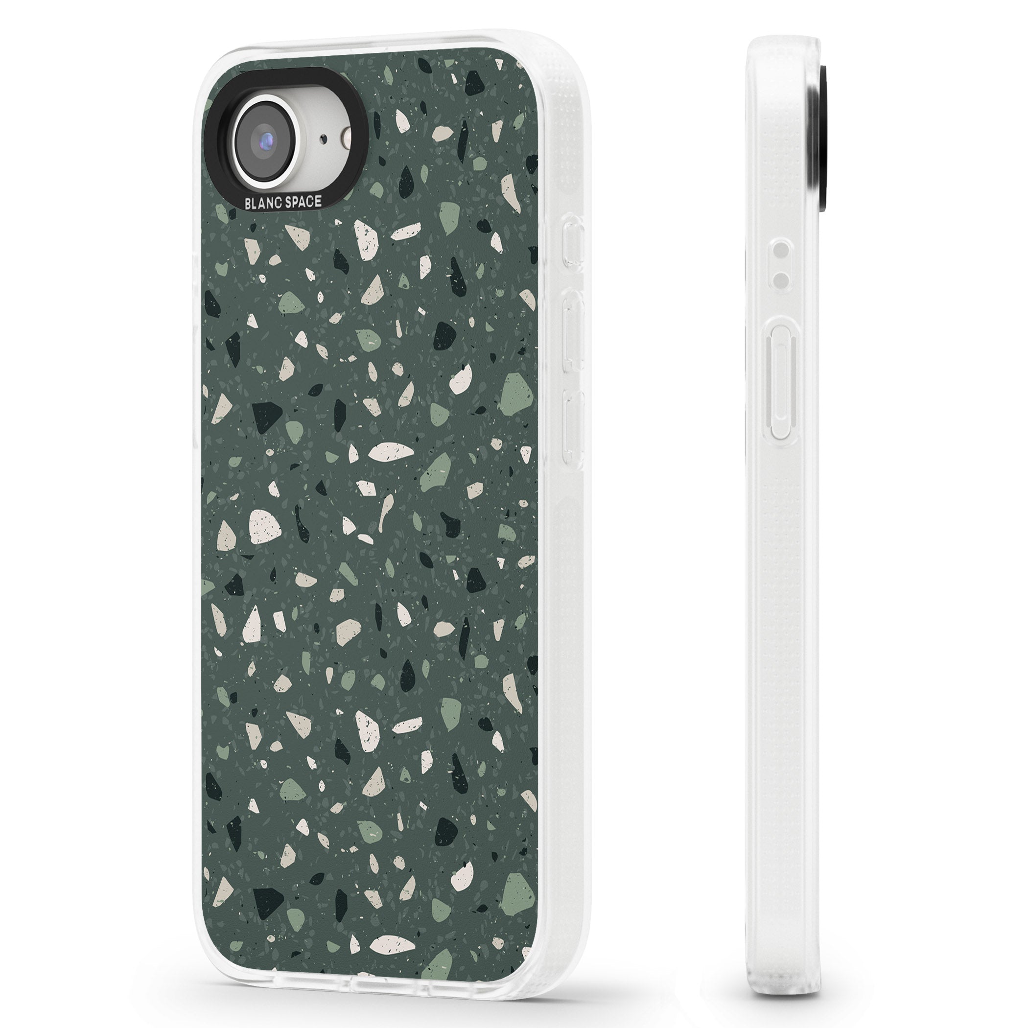 Green & Cream Terrazzo Pattern iPhone 16e Clear Case Impact Air - Blanc Space