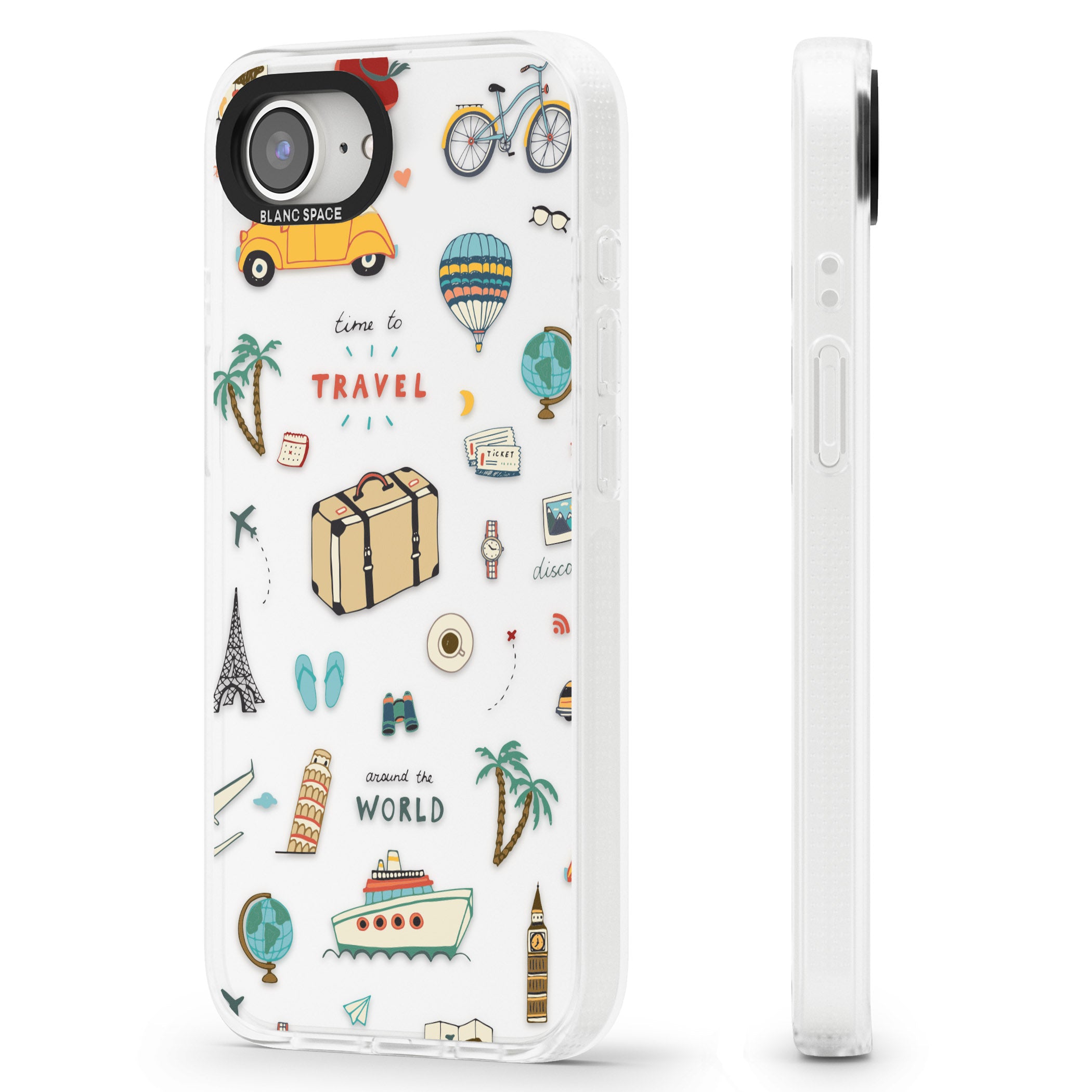 Cute Travel Pattern Transparent iPhone 16e Clear Case Impact Air - Blanc Space